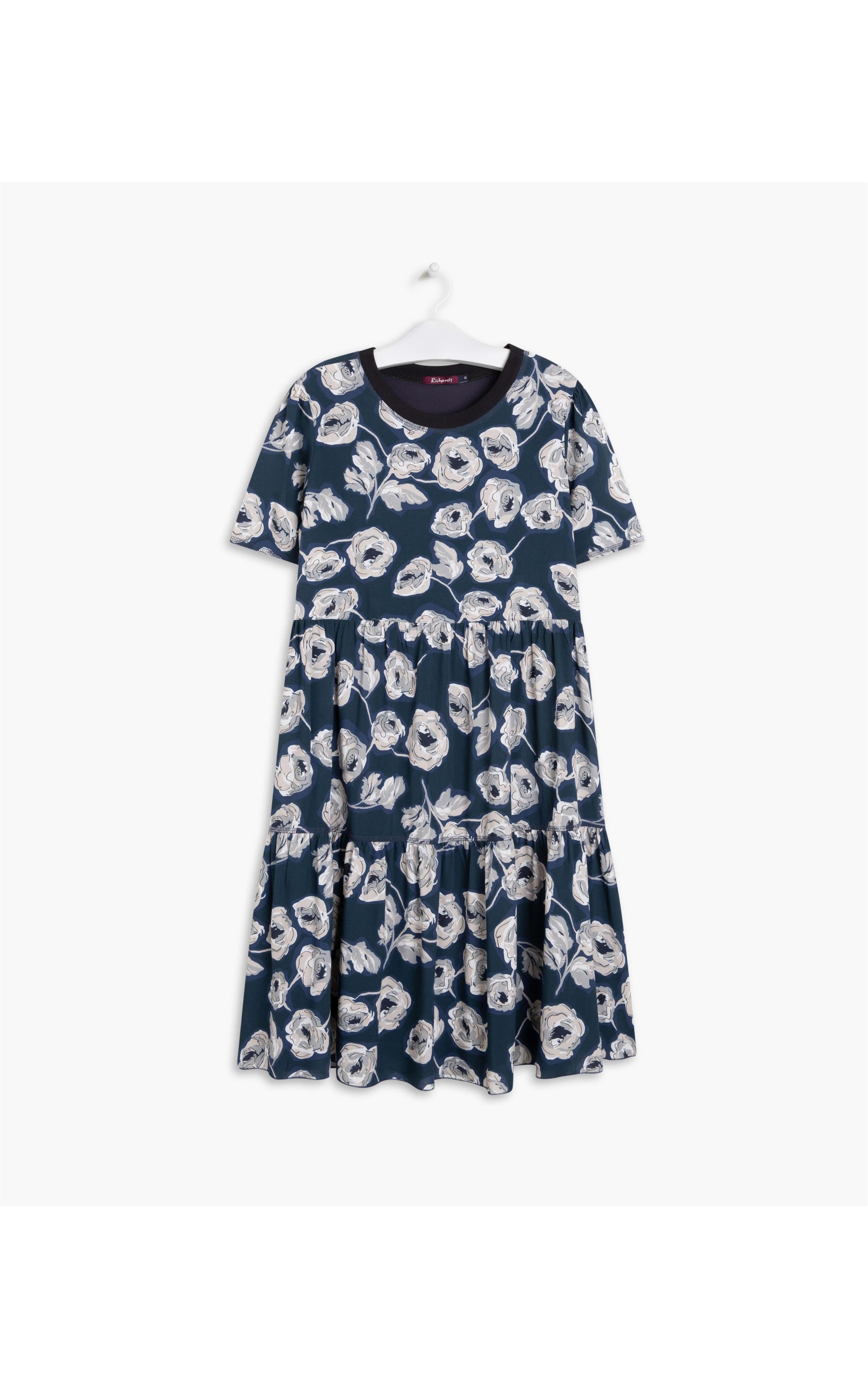 Vestido Ella Viscose Est Flores Marinho