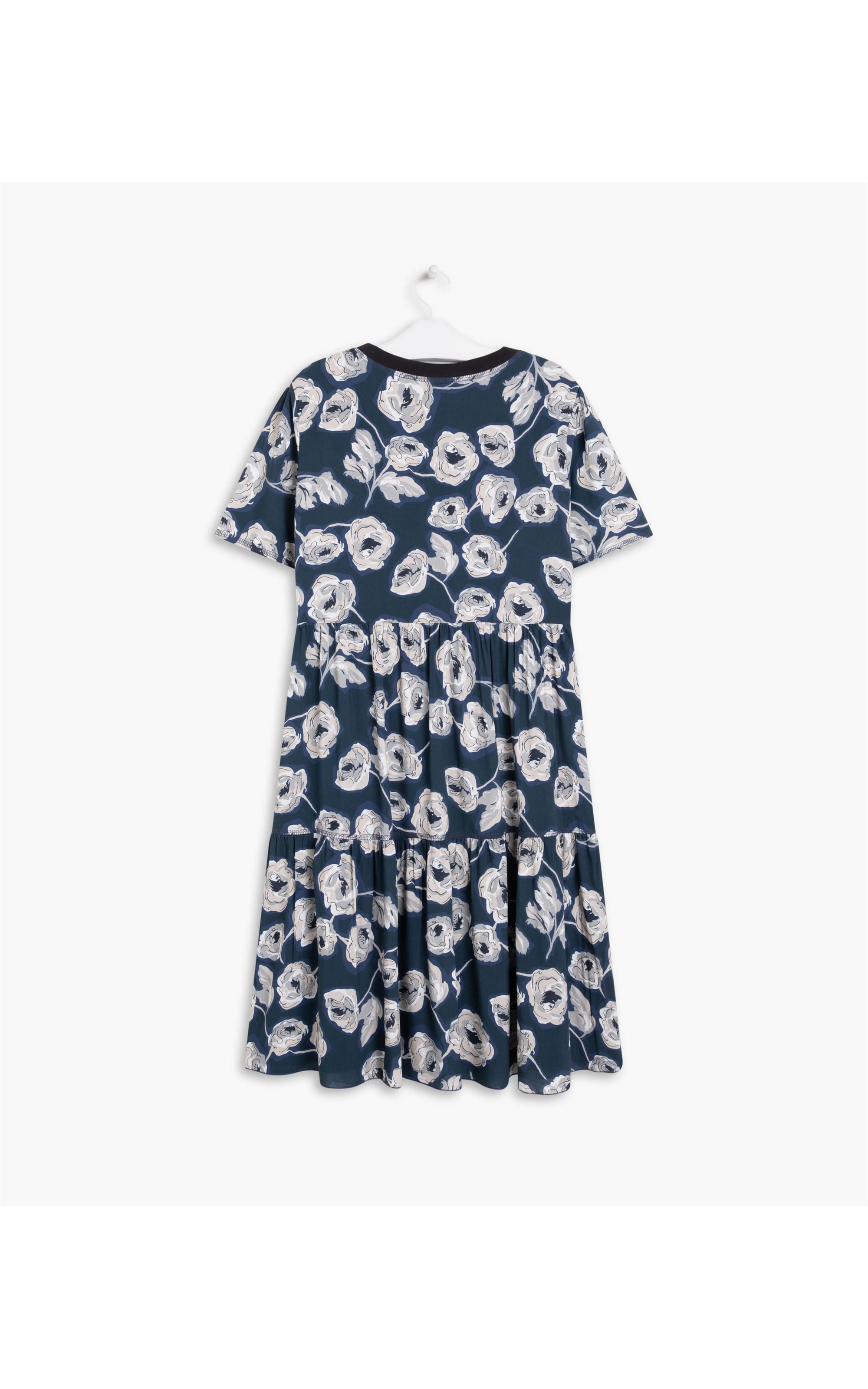 Vestido Ella Viscose Est Flores Marinho