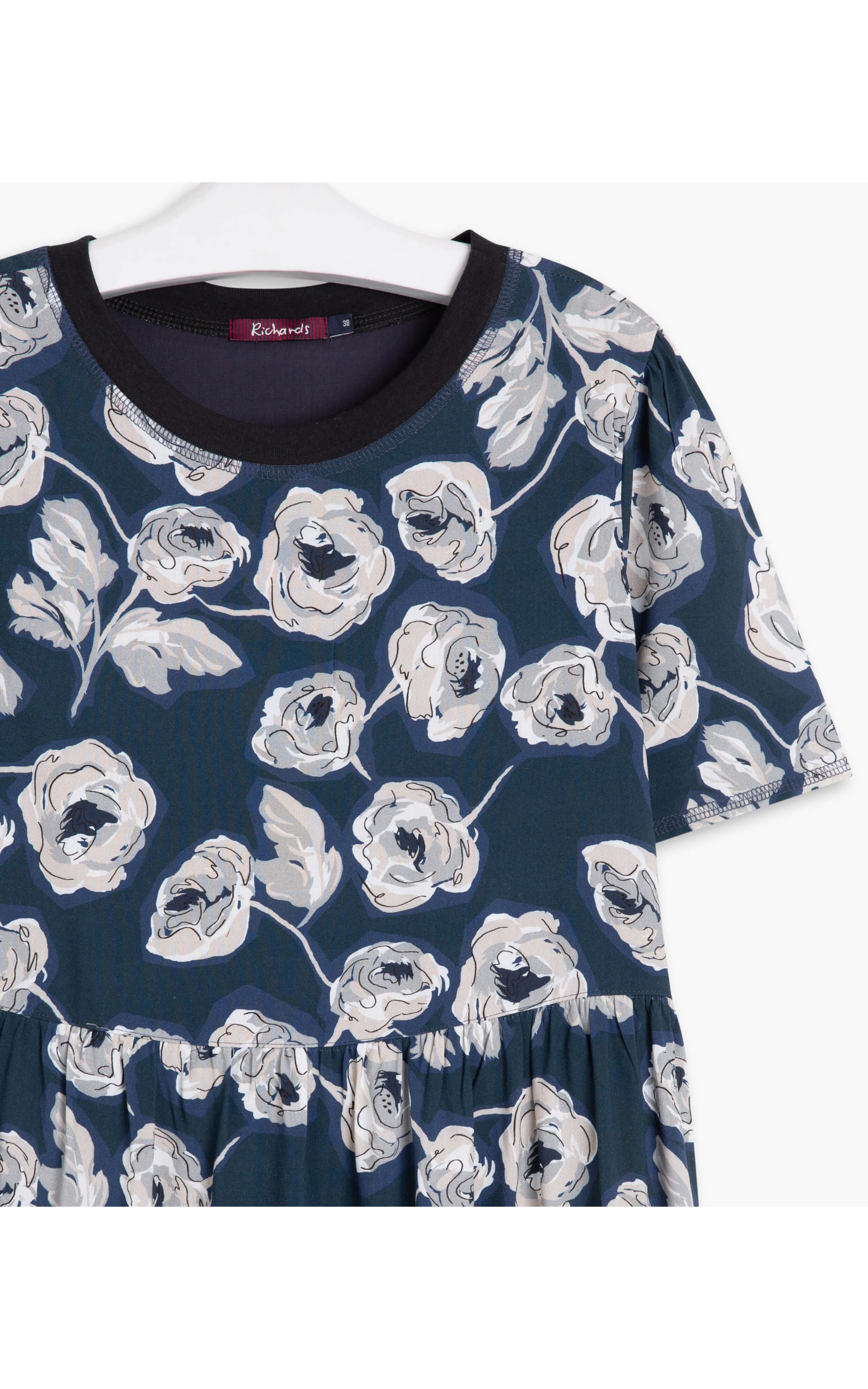 Vestido Ella Viscose Est Flores Marinho