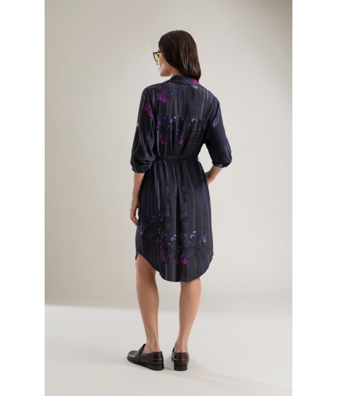 Vestido Emi Viscose  Floral Listra Dark Navy