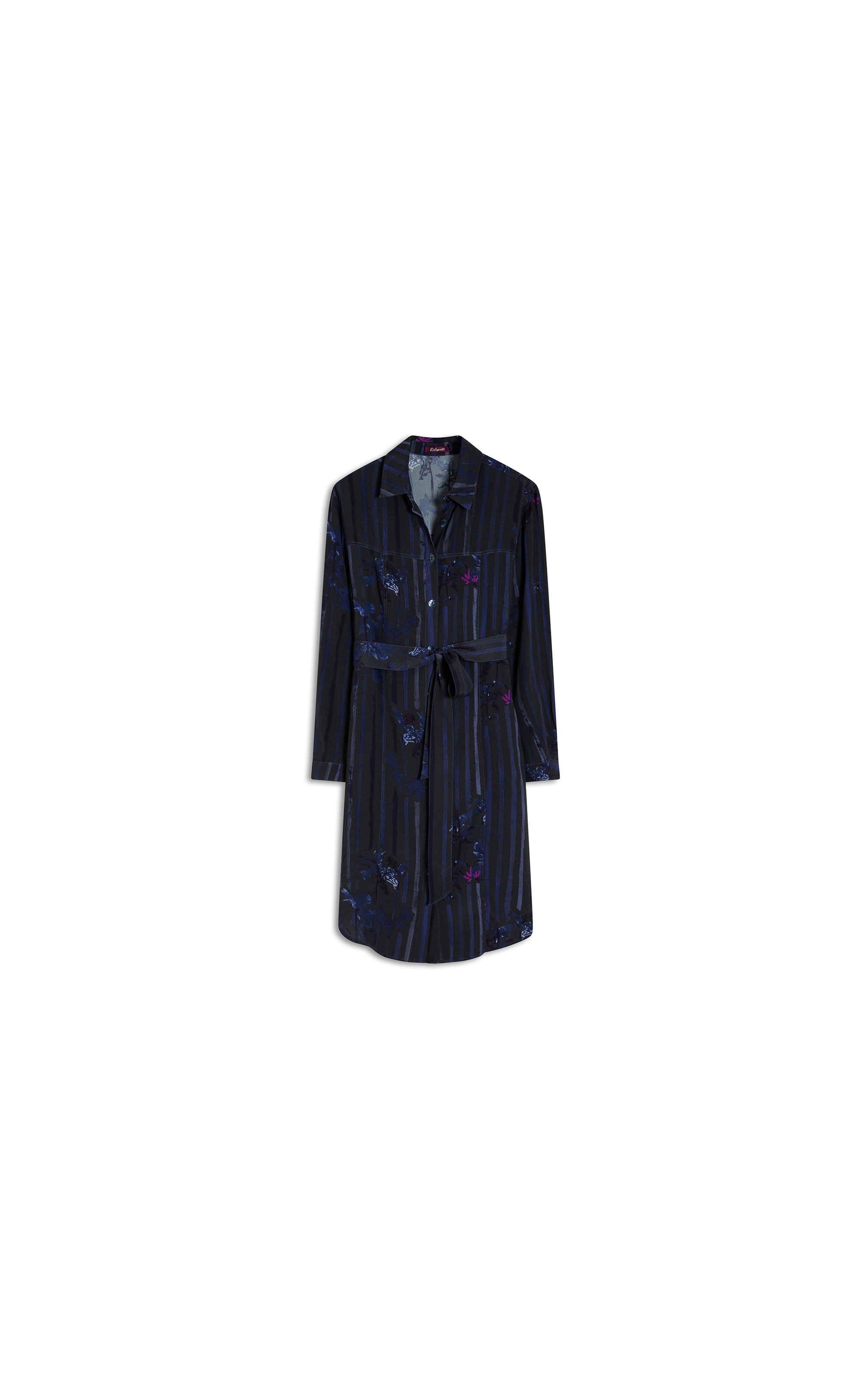 Vestido Emi Viscose  Floral Listra Dark Navy