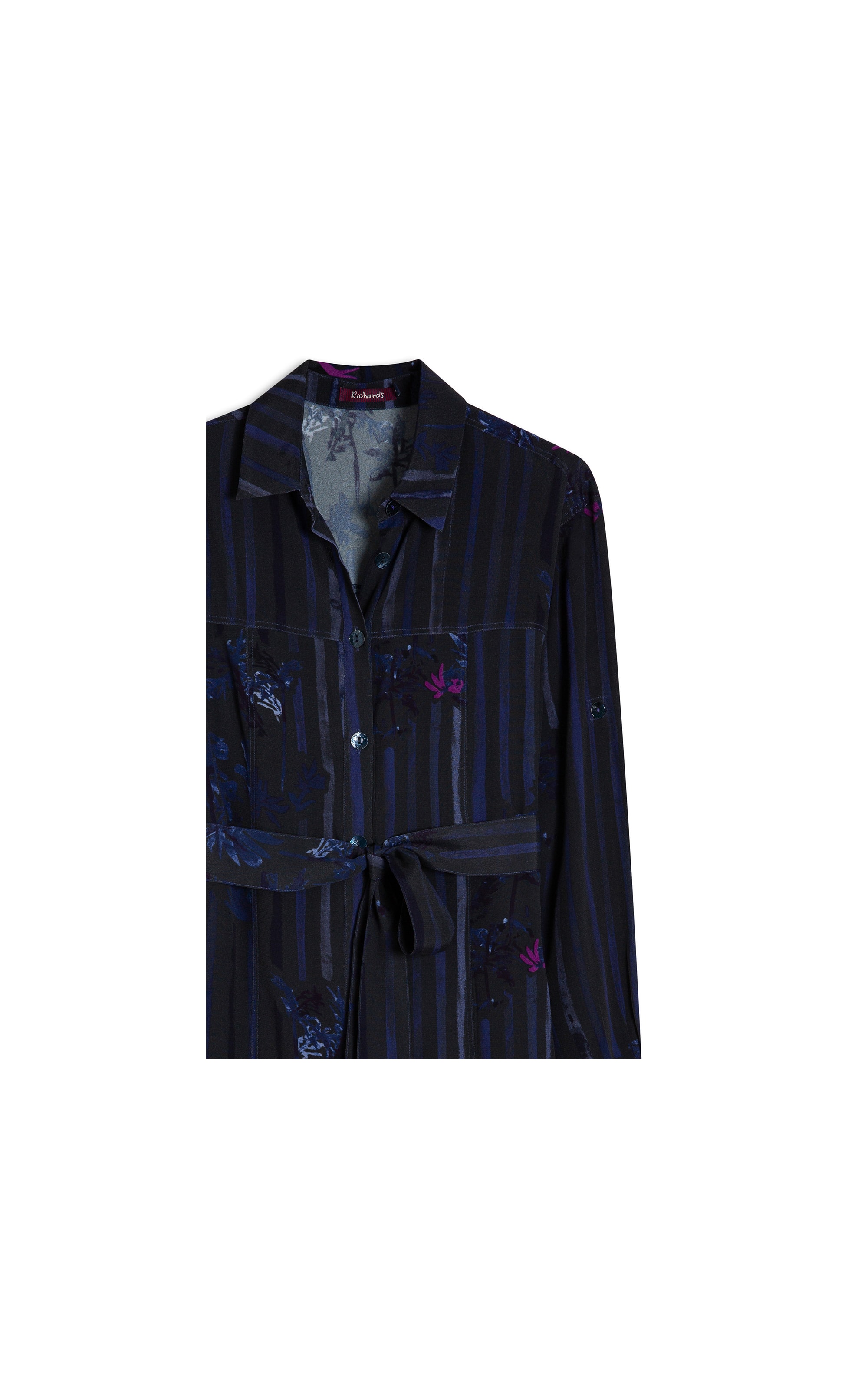 Vestido Emi Viscose  Floral Listra Dark Navy