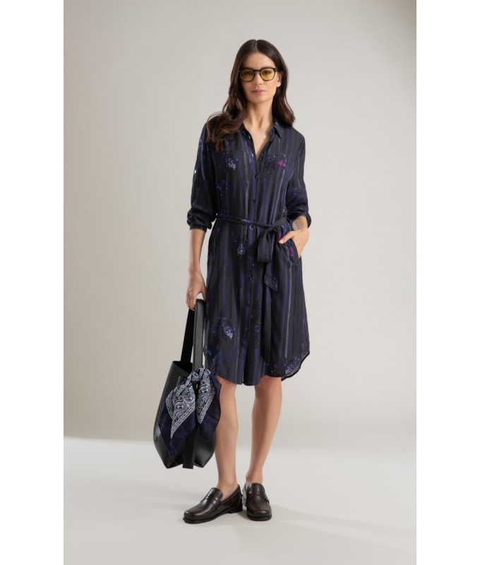 Vestido Emi Viscose  Floral Listra Dark Navy