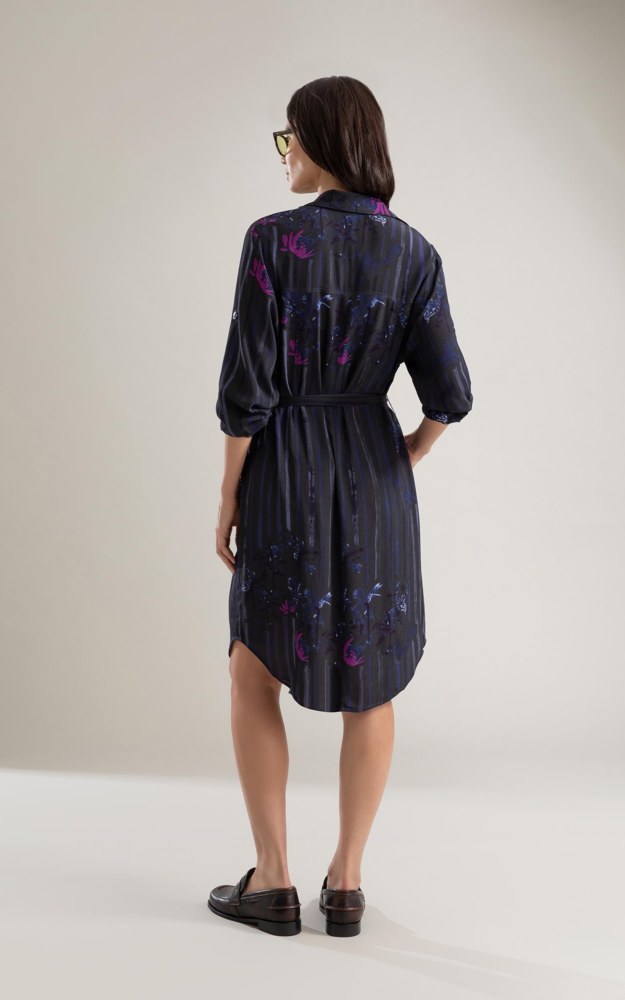 Vestido Emi Viscose  Floral Listra Dark Navy