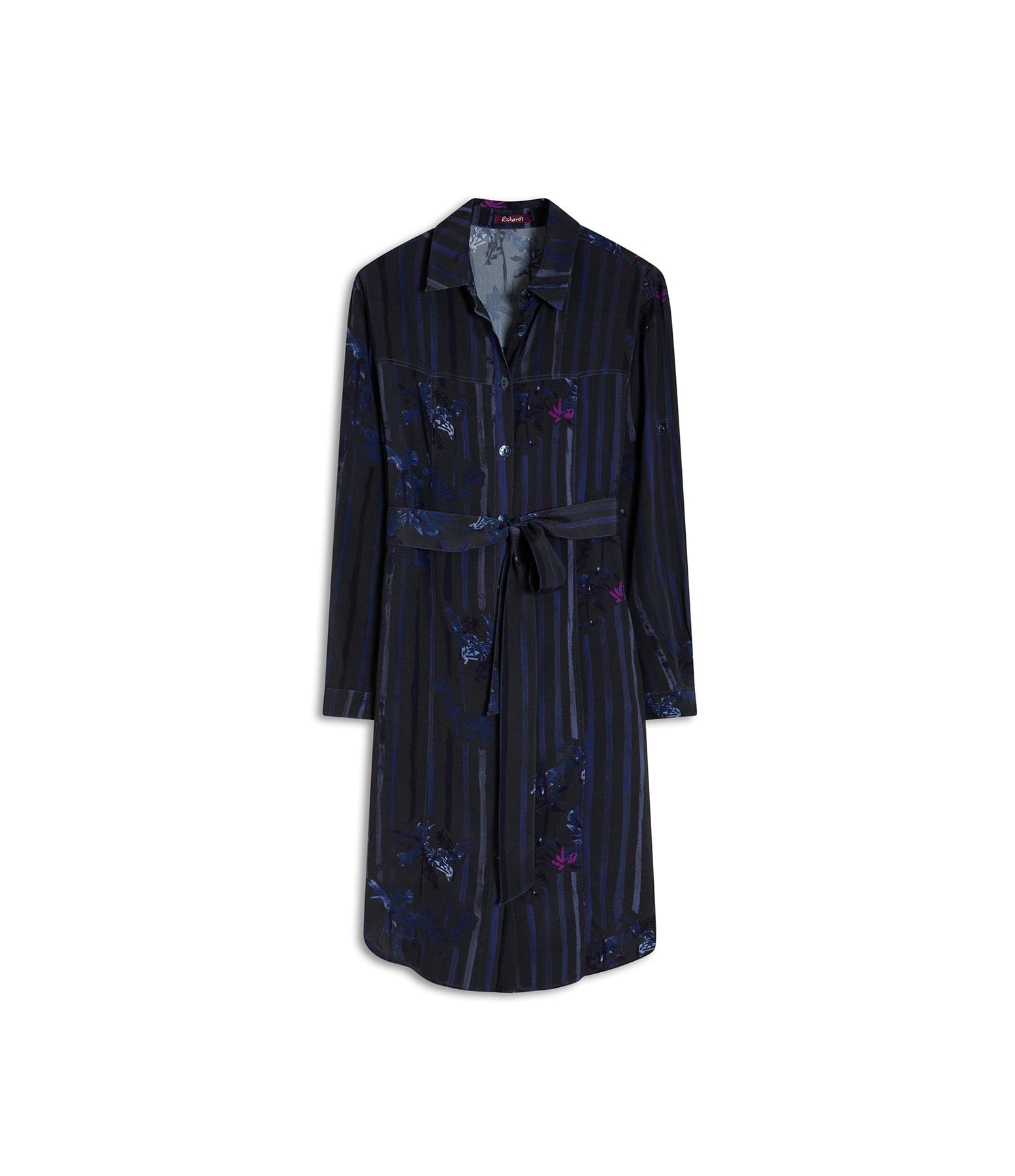 Vestido Emi Viscose  Floral Listra Dark Navy