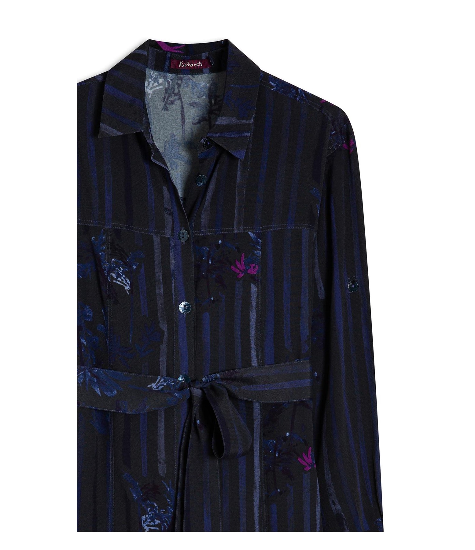 Vestido Emi Viscose  Floral Listra Dark Navy