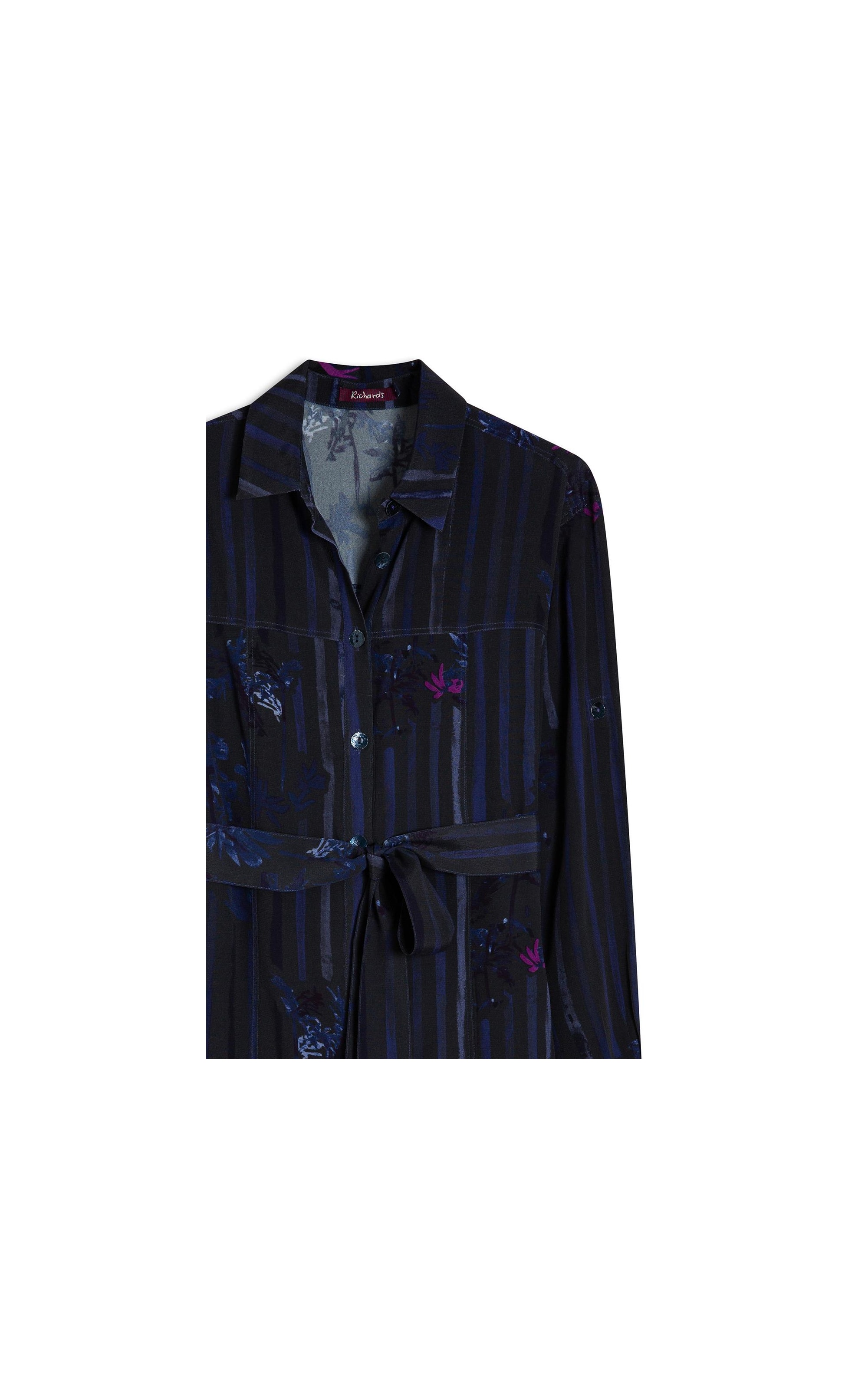 Vestido Emi Viscose  Floral Listra Dark Navy