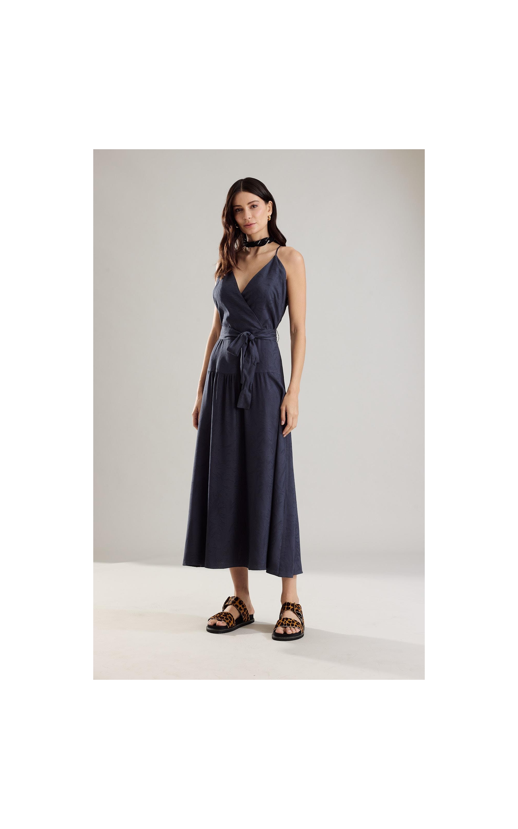 Vestido Gabriela Jacquard Crivo Algas Dark Navy