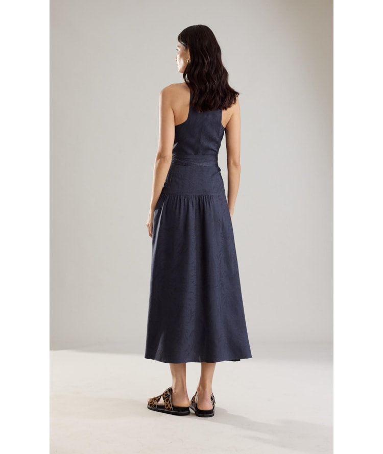 Vestido Gabriela Jacquard Crivo Algas Dark Navy