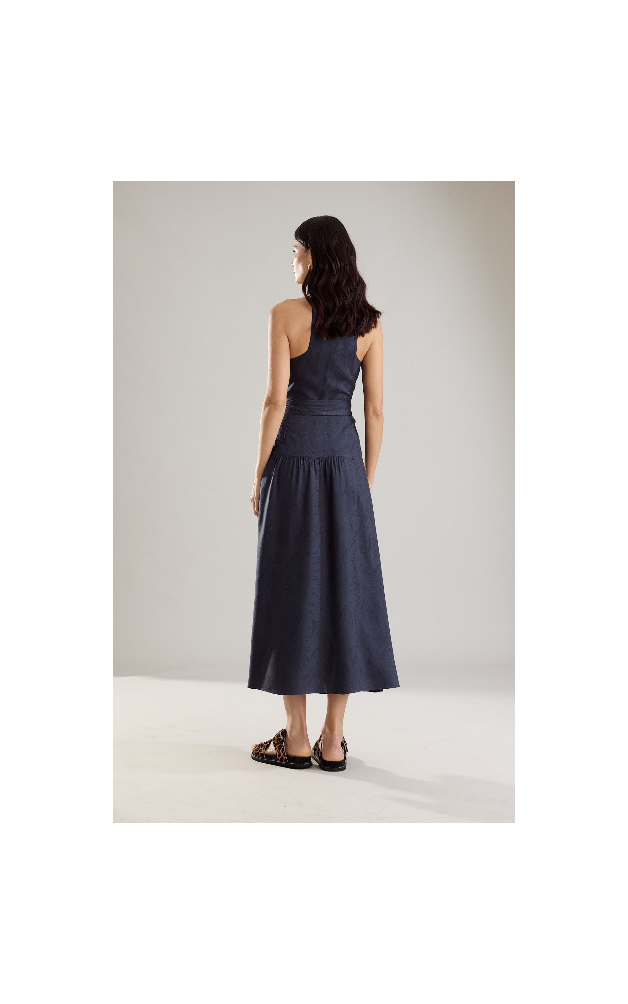 Vestido Gabriela Jacquard Crivo Algas Dark Navy