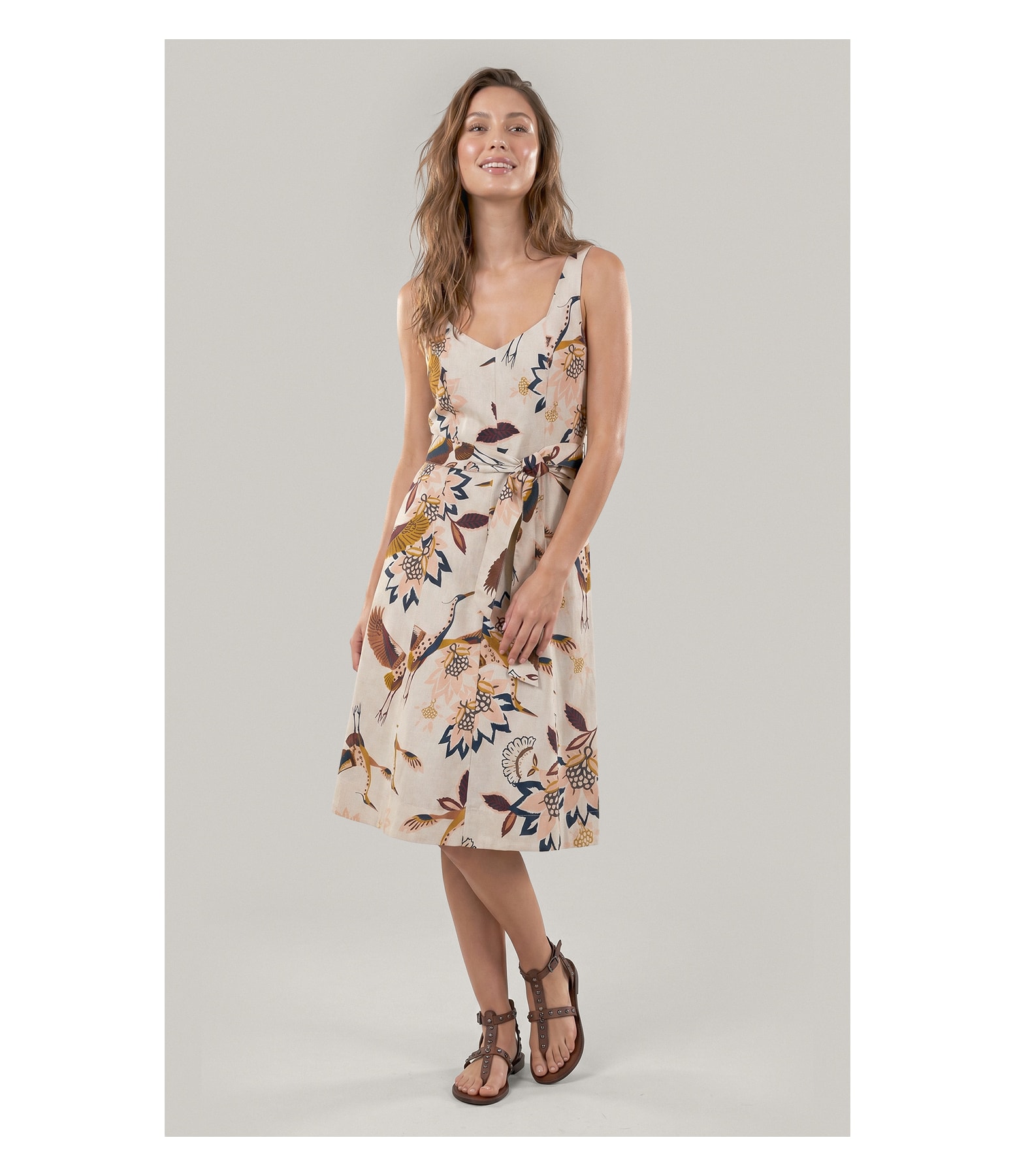Vestido Gemma Lb Est Pássaros Marrom