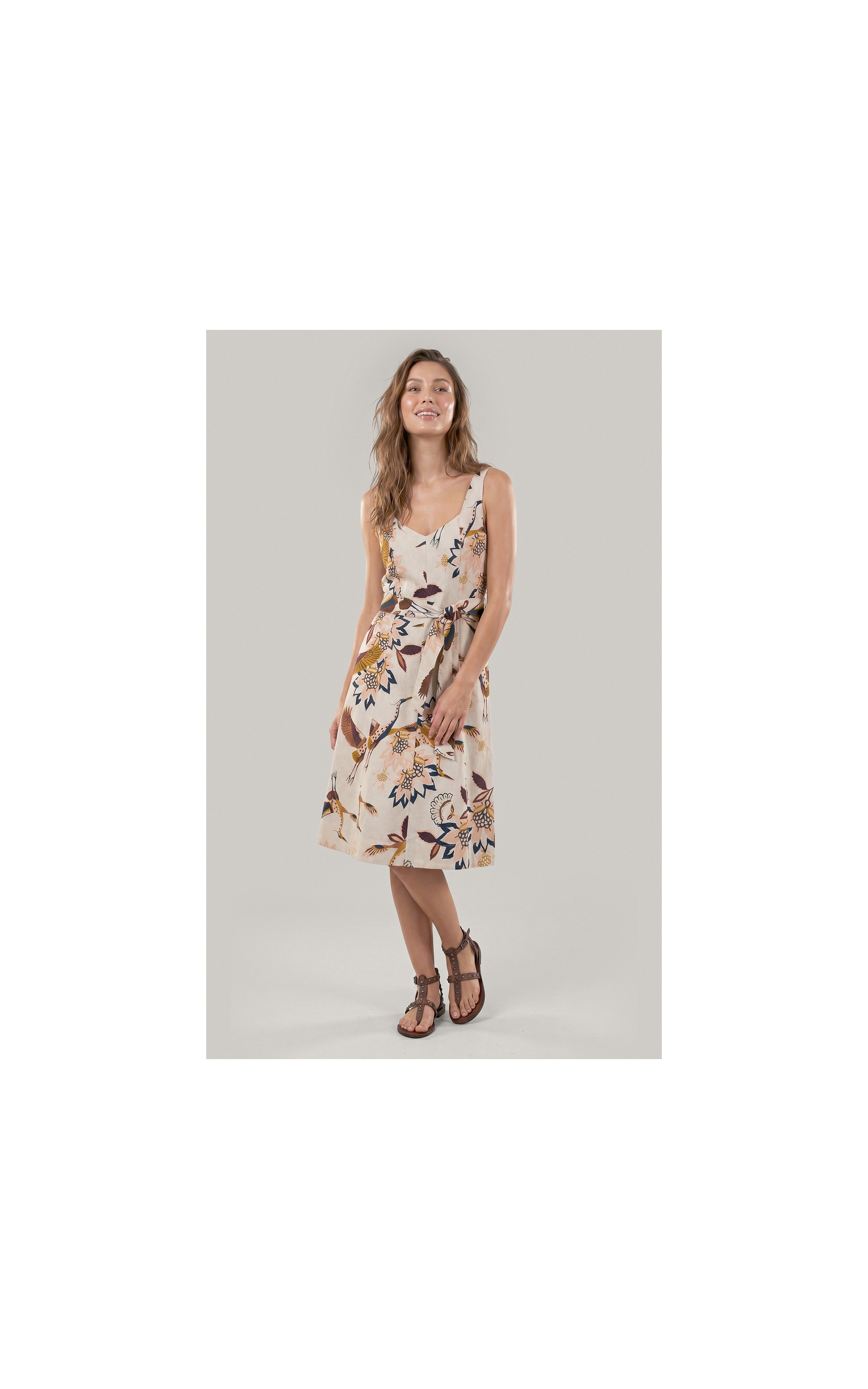 Vestido Gemma Lb Est Pássaros Marrom