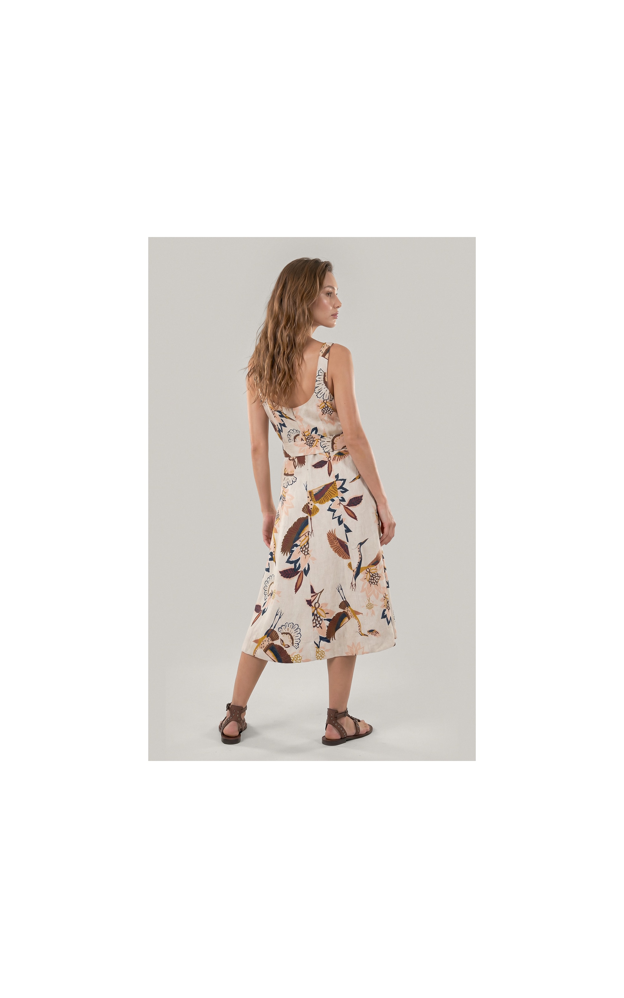 Vestido Gemma Lb Est Pássaros Marrom
