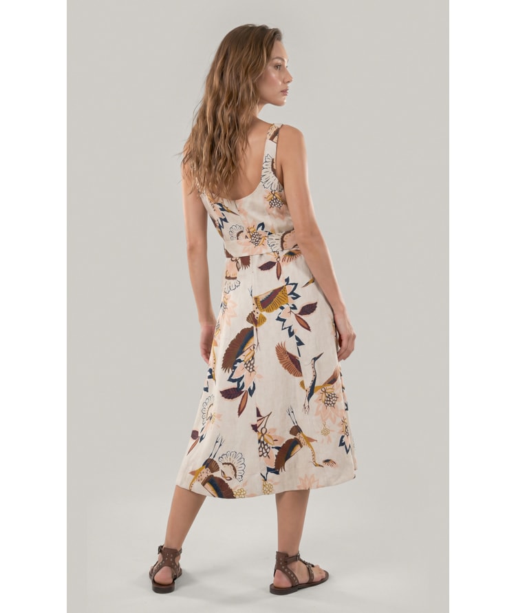 Vestido Gemma Lb Est Pássaros Marrom
