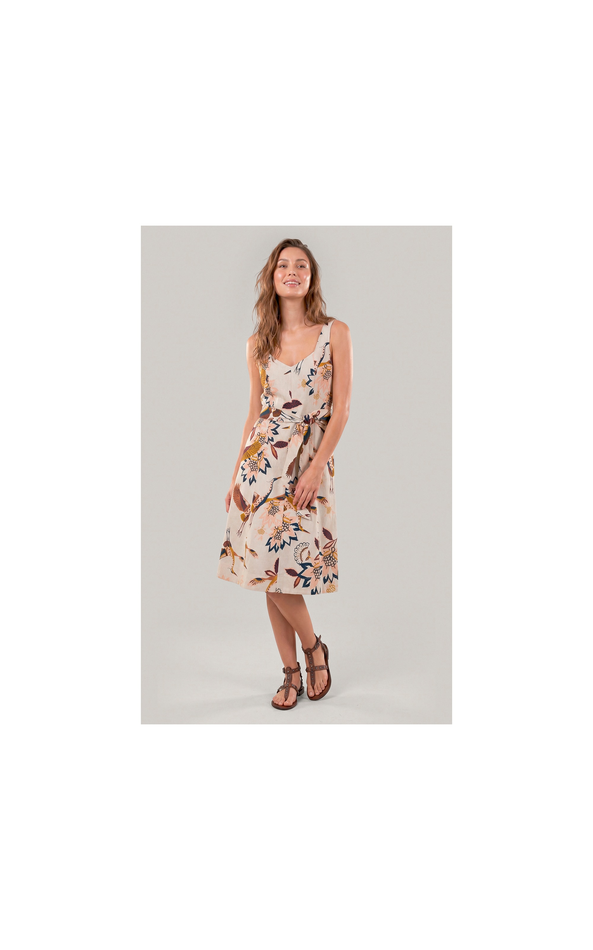 Vestido Gemma Lb Est Pássaros Marrom