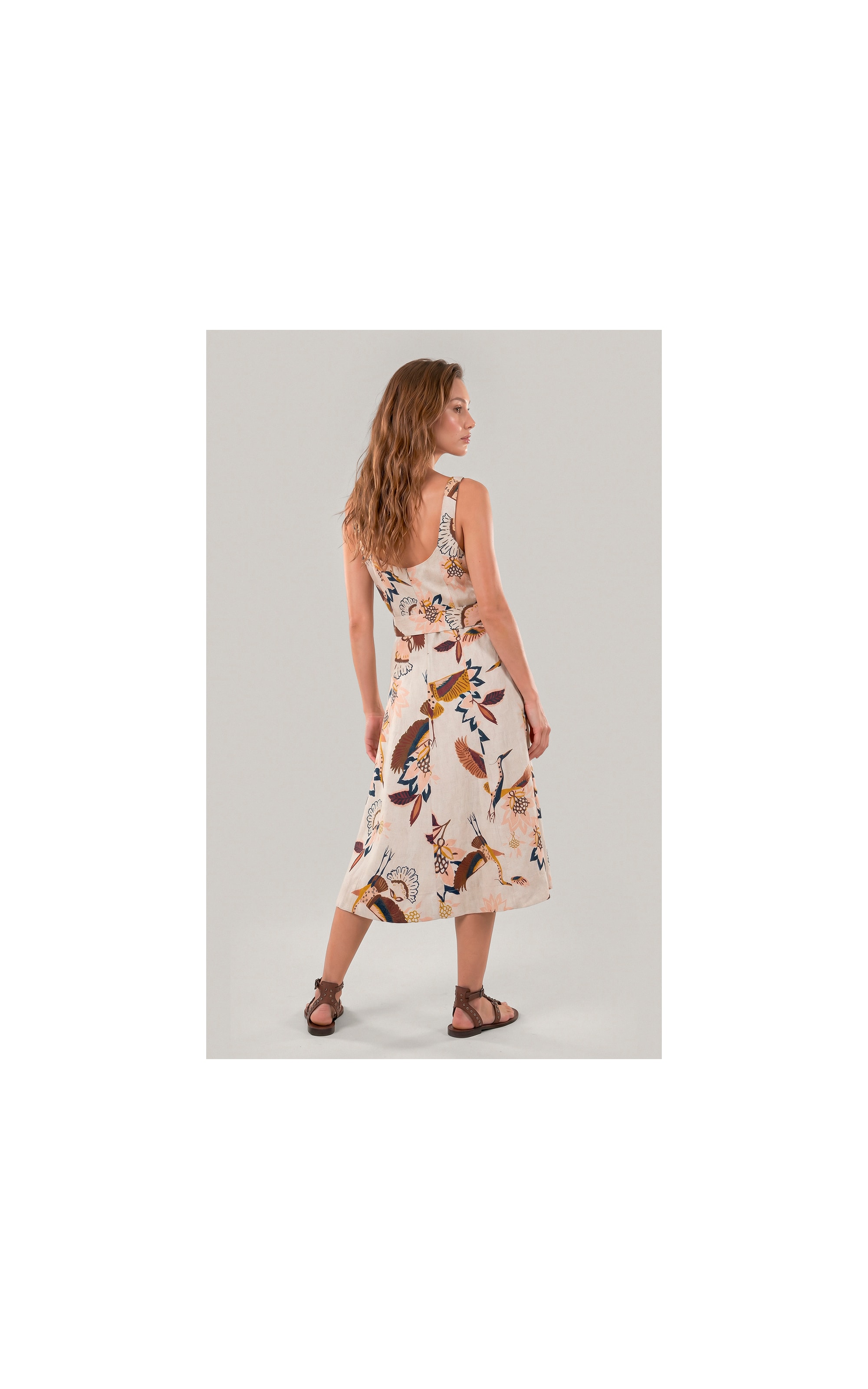 Vestido Gemma Lb Est Pássaros Marrom