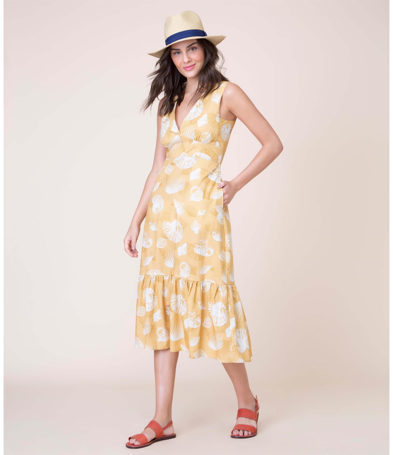 Vestido Georgia Est Shell Algodao Amarelo