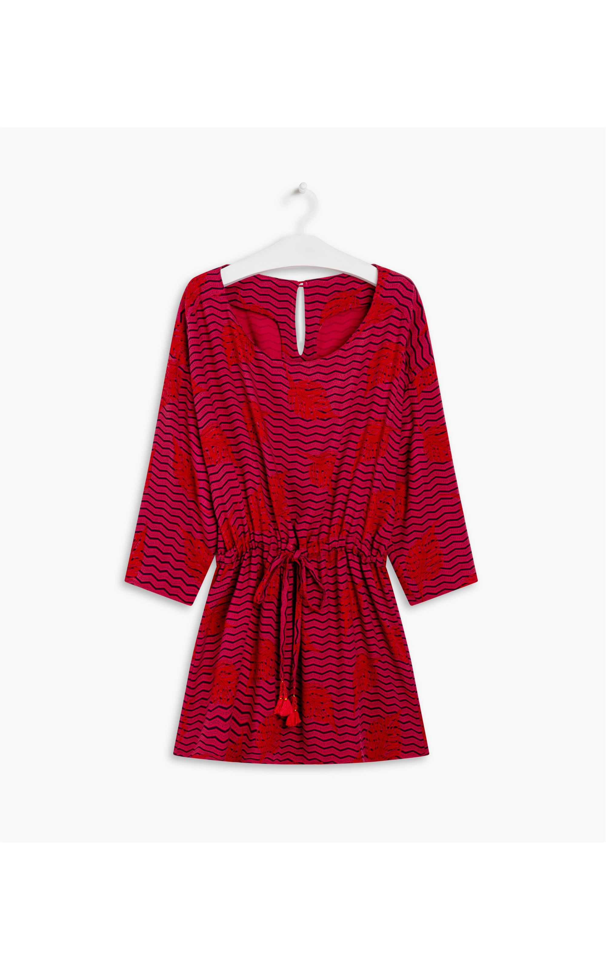 Vestido Hena Viscose Est Folhas Jazz Pitaya