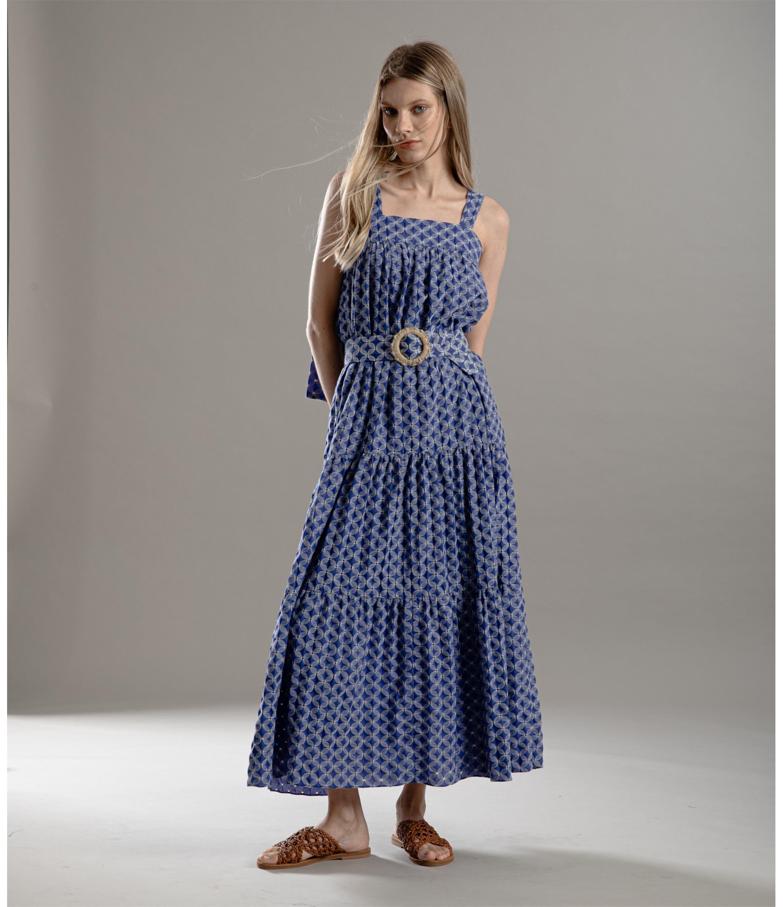 Vestido Ipanema Algodao Bordado Azul Bic