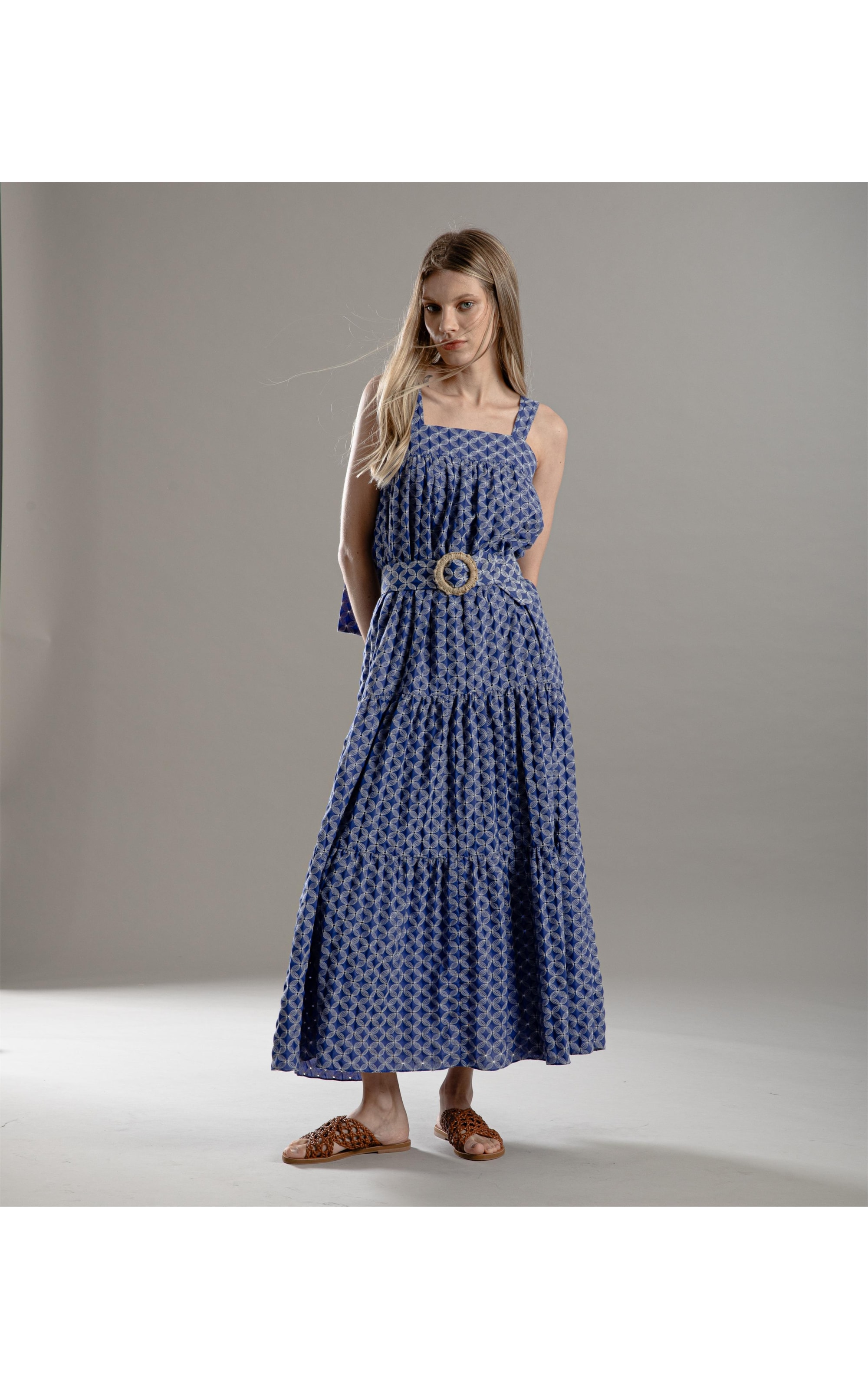 Vestido Ipanema Algodao Bordado Azul Bic