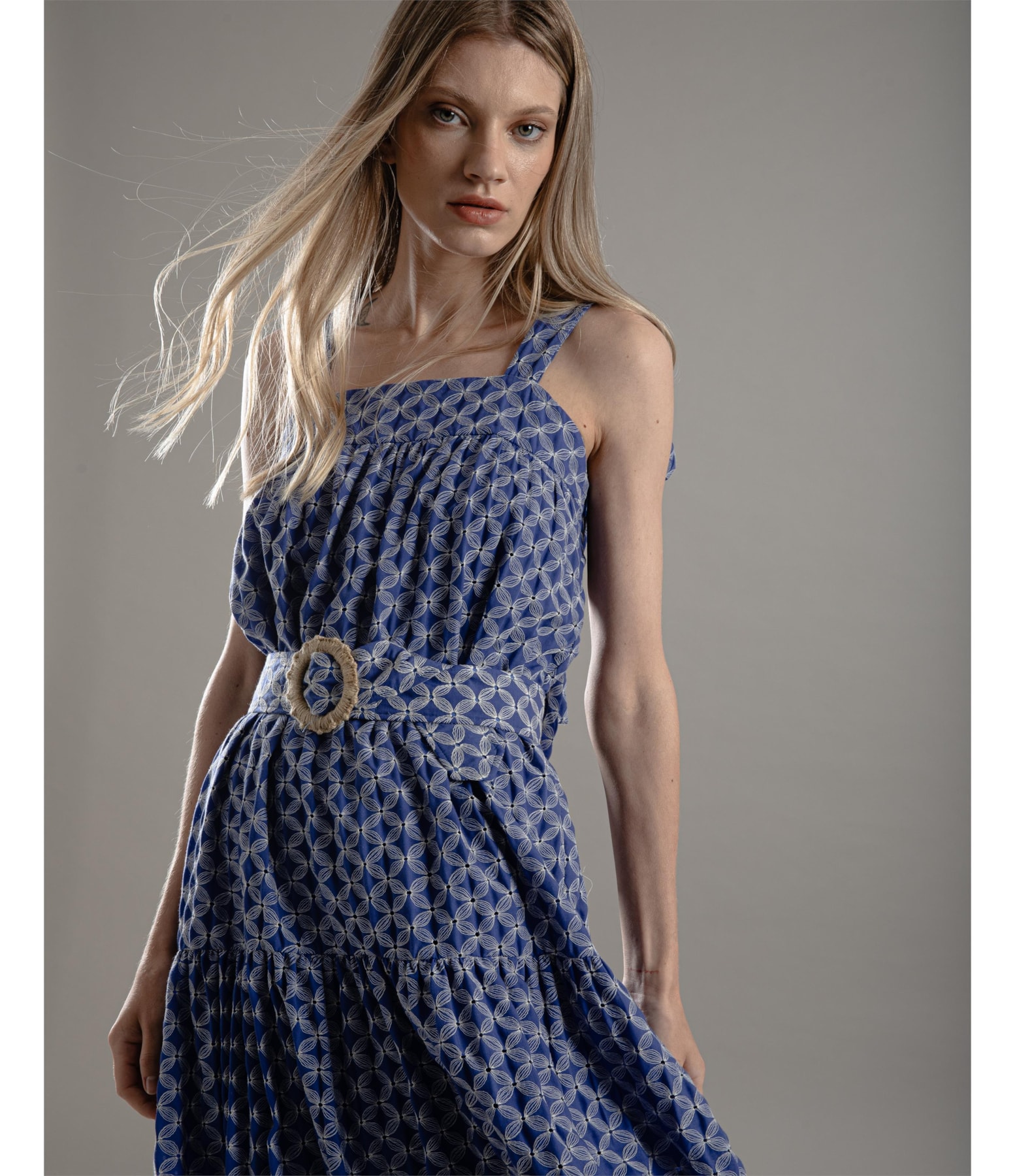 Vestido Ipanema Algodao Bordado Azul Bic