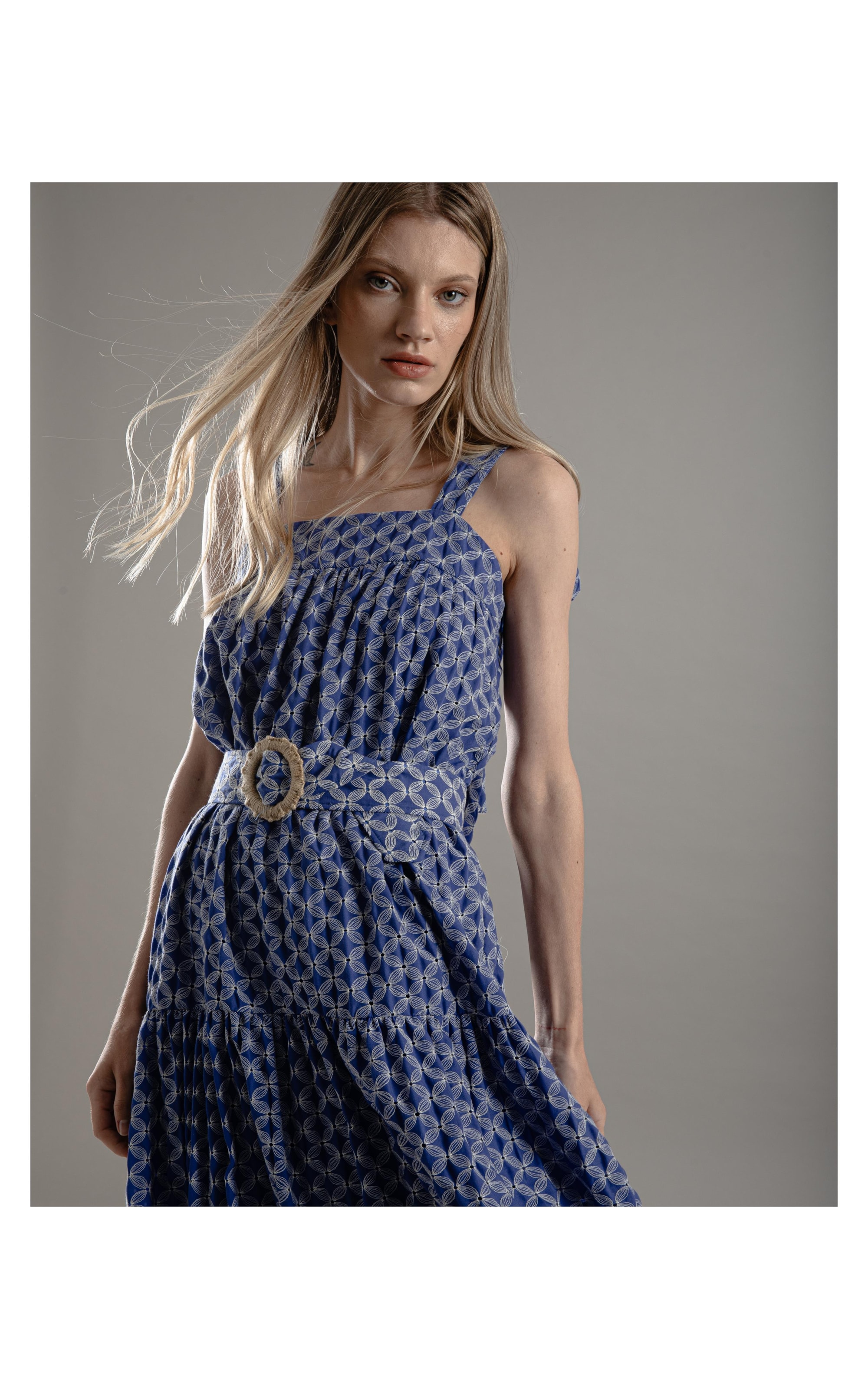 Vestido Ipanema Algodao Bordado Azul Bic