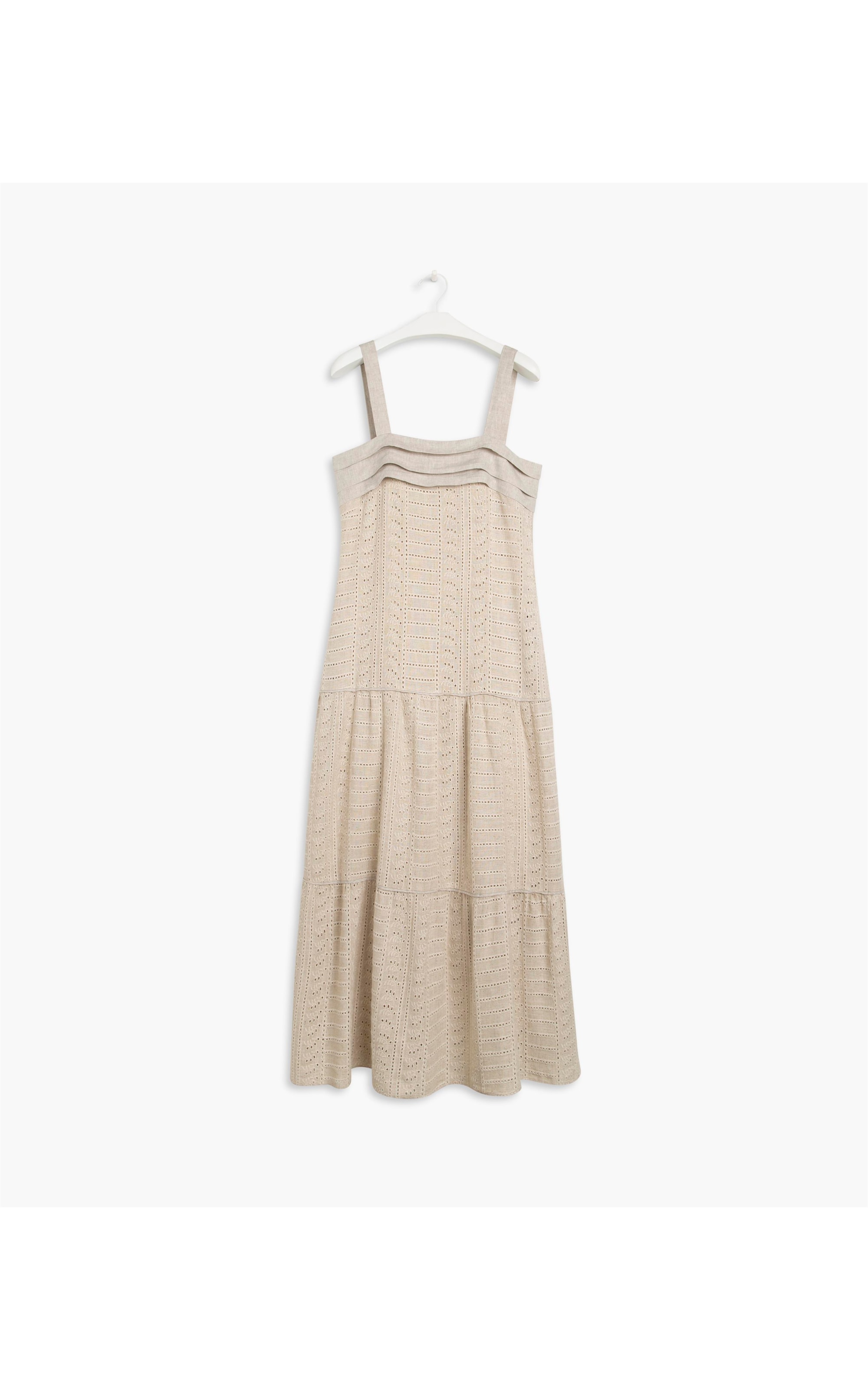 Vestido Isola Bord Alg Linho Natural