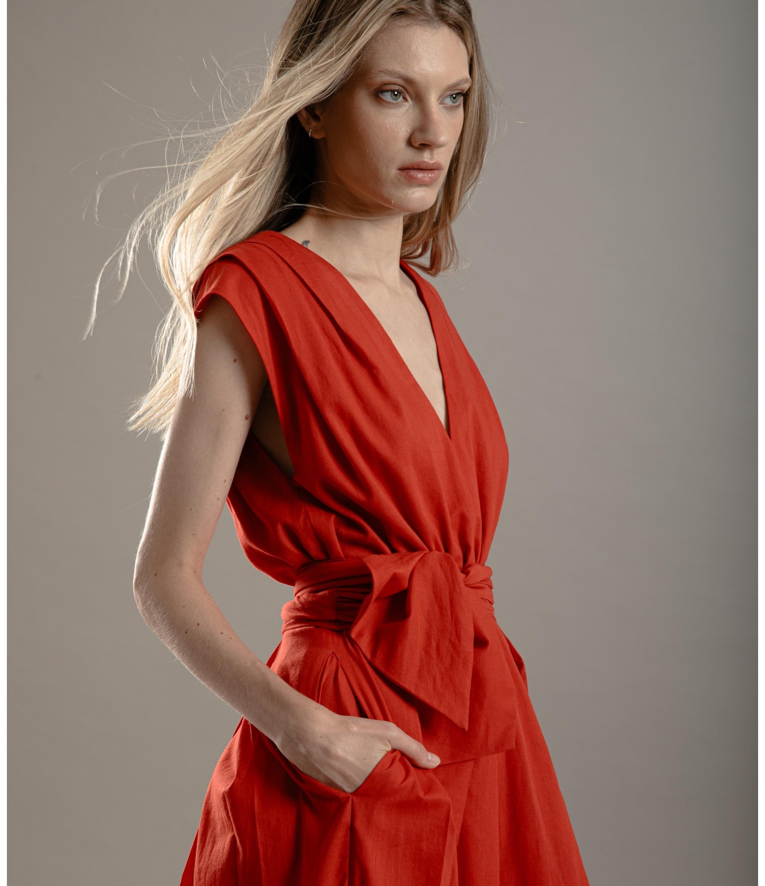 Vestido Johanna Voil Algodao Liso Cereja