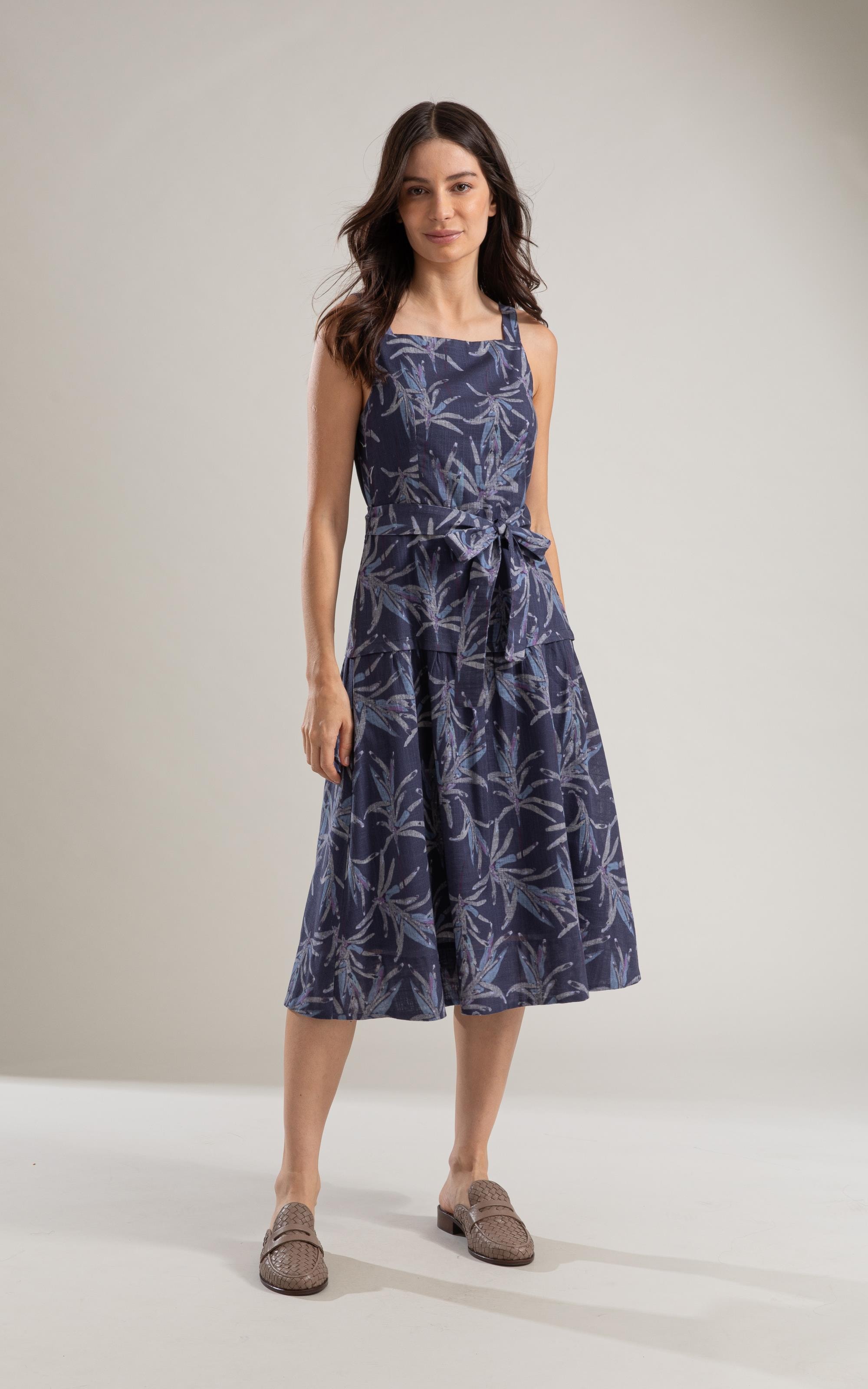 Vestido Khai Algodao Est Blossom Azul Jeans