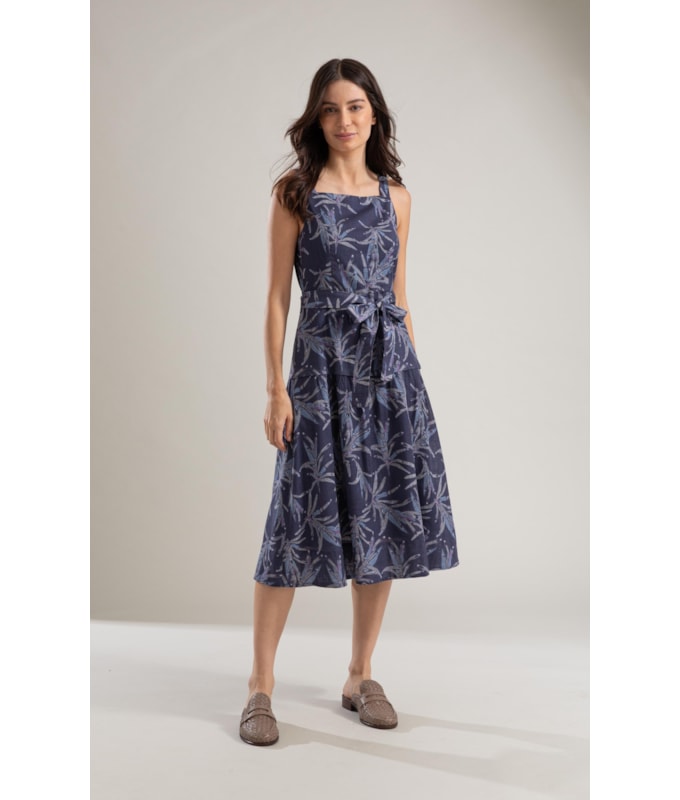 Vestido Khai Algodao Est Blossom Azul Jeans