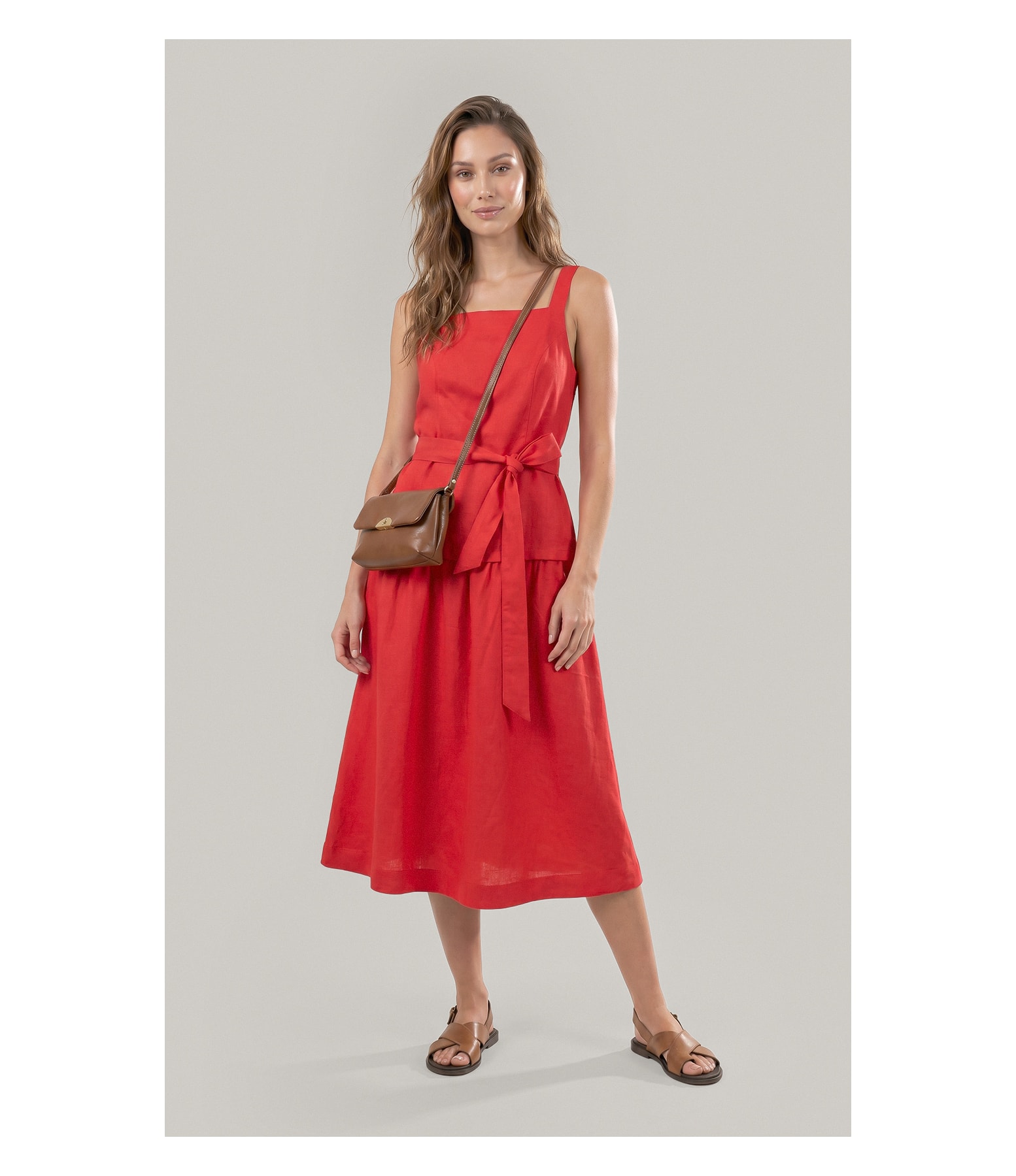 Vestido Khai Linho Blend Liso Vermelho