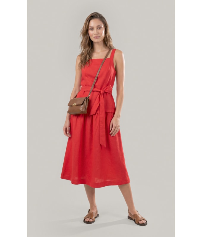 Vestido Khai Linho Blend Liso Vermelho
