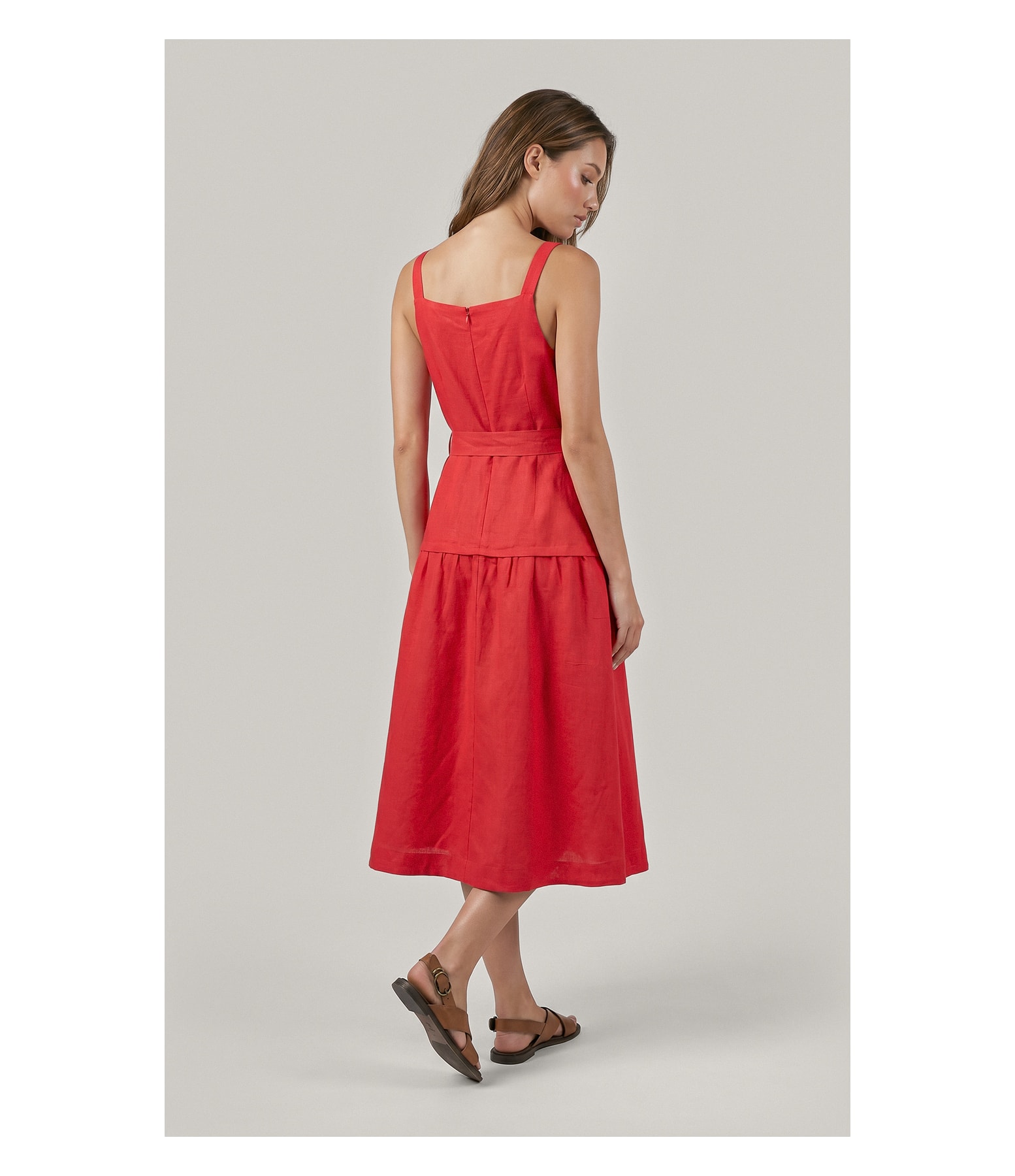 Vestido Khai Linho Blend Liso Vermelho