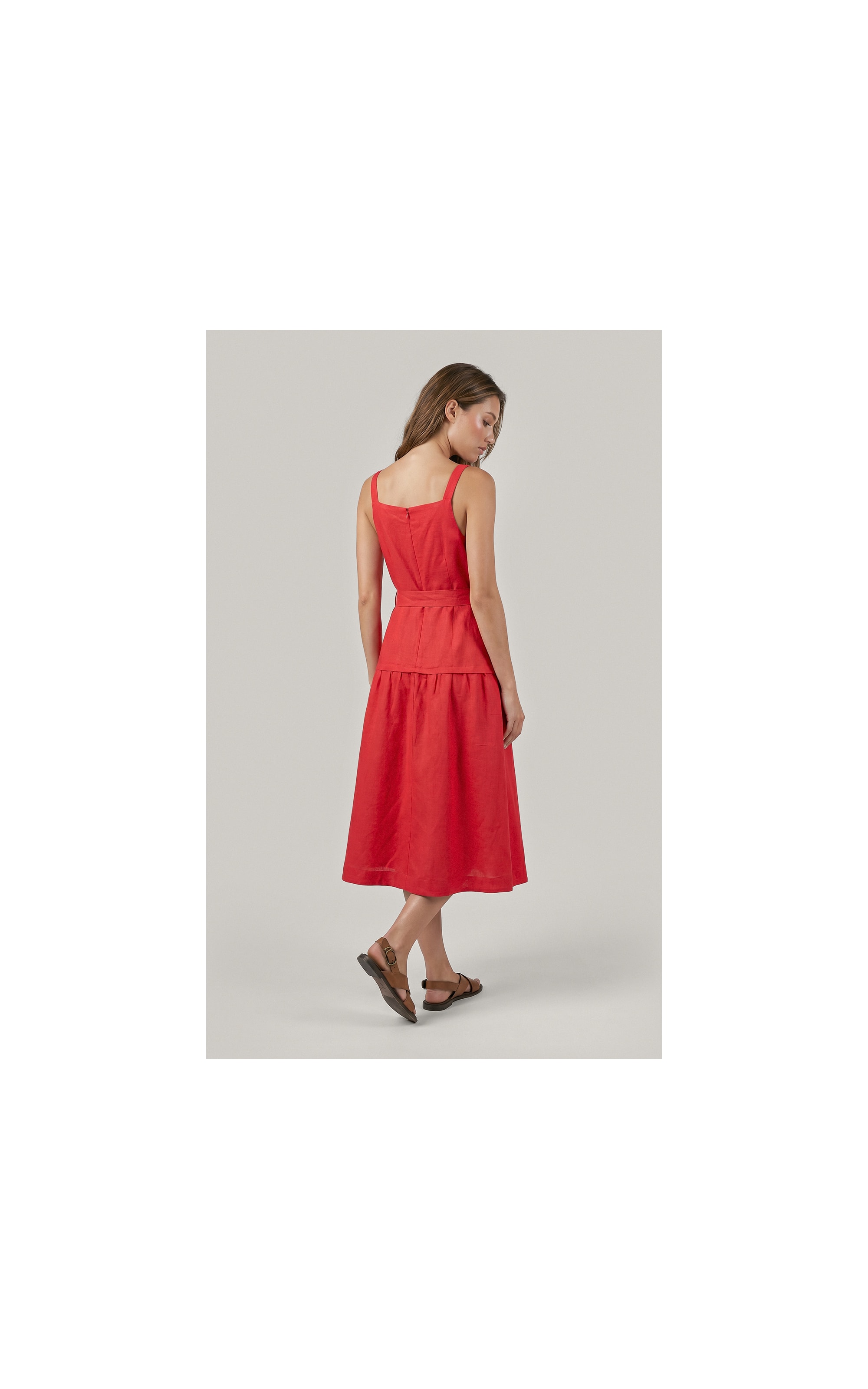Vestido Khai Linho Blend Liso Vermelho
