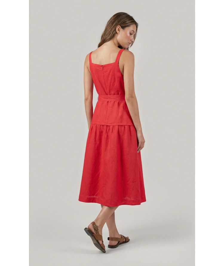 Vestido Khai Linho Blend Liso Vermelho