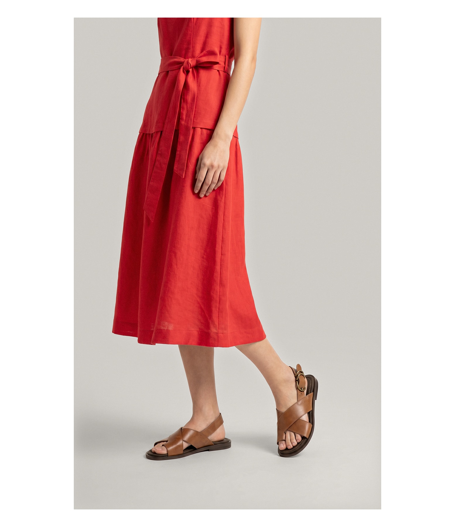 Vestido Khai Linho Blend Liso Vermelho