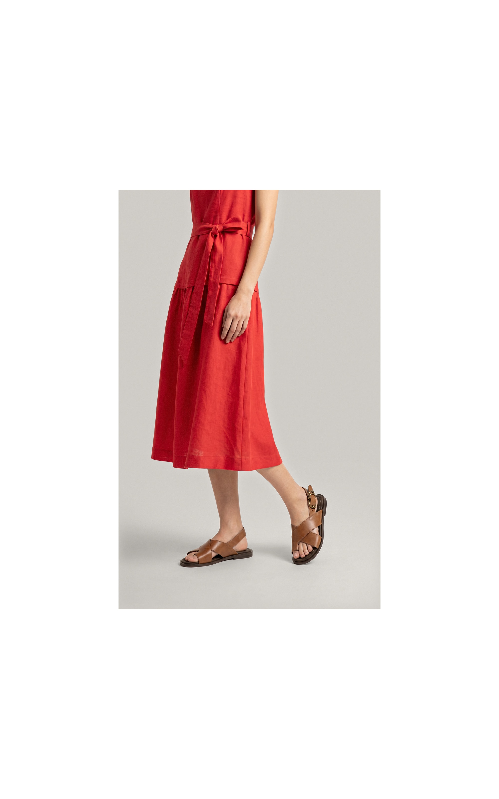 Vestido Khai Linho Blend Liso Vermelho