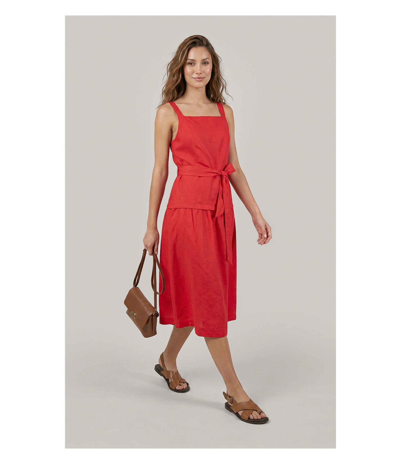 Vestido Khai Linho Blend Liso Vermelho