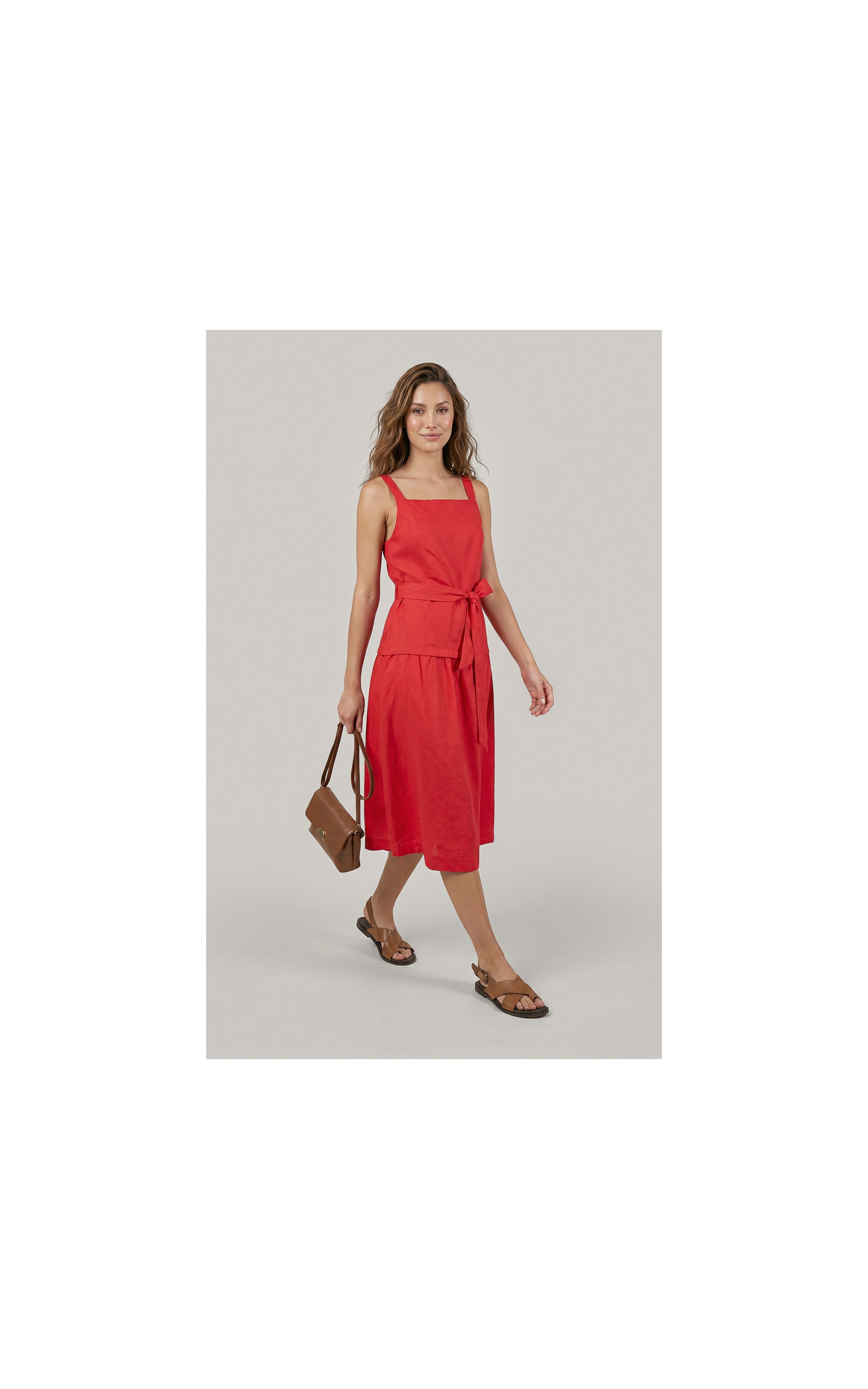 Vestido Khai Linho Blend Liso Vermelho