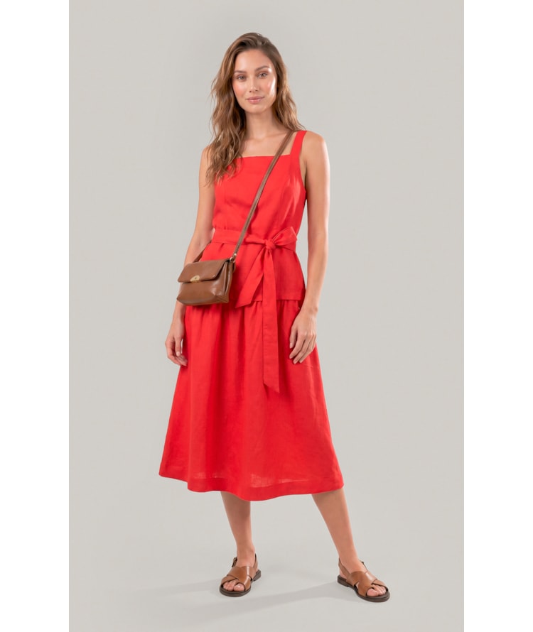 Vestido Khai Linho Blend Liso Vermelho
