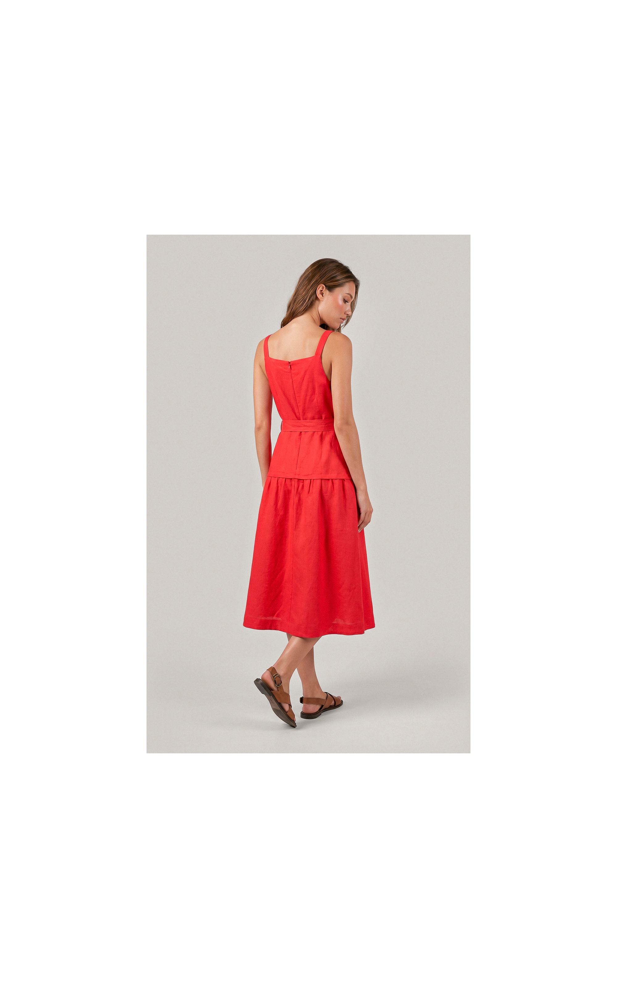 Vestido Khai Linho Blend Liso Vermelho