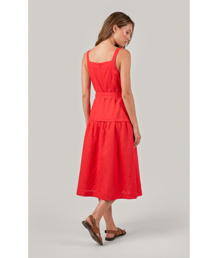 Vestido Khai Linho Blend Liso Vermelho