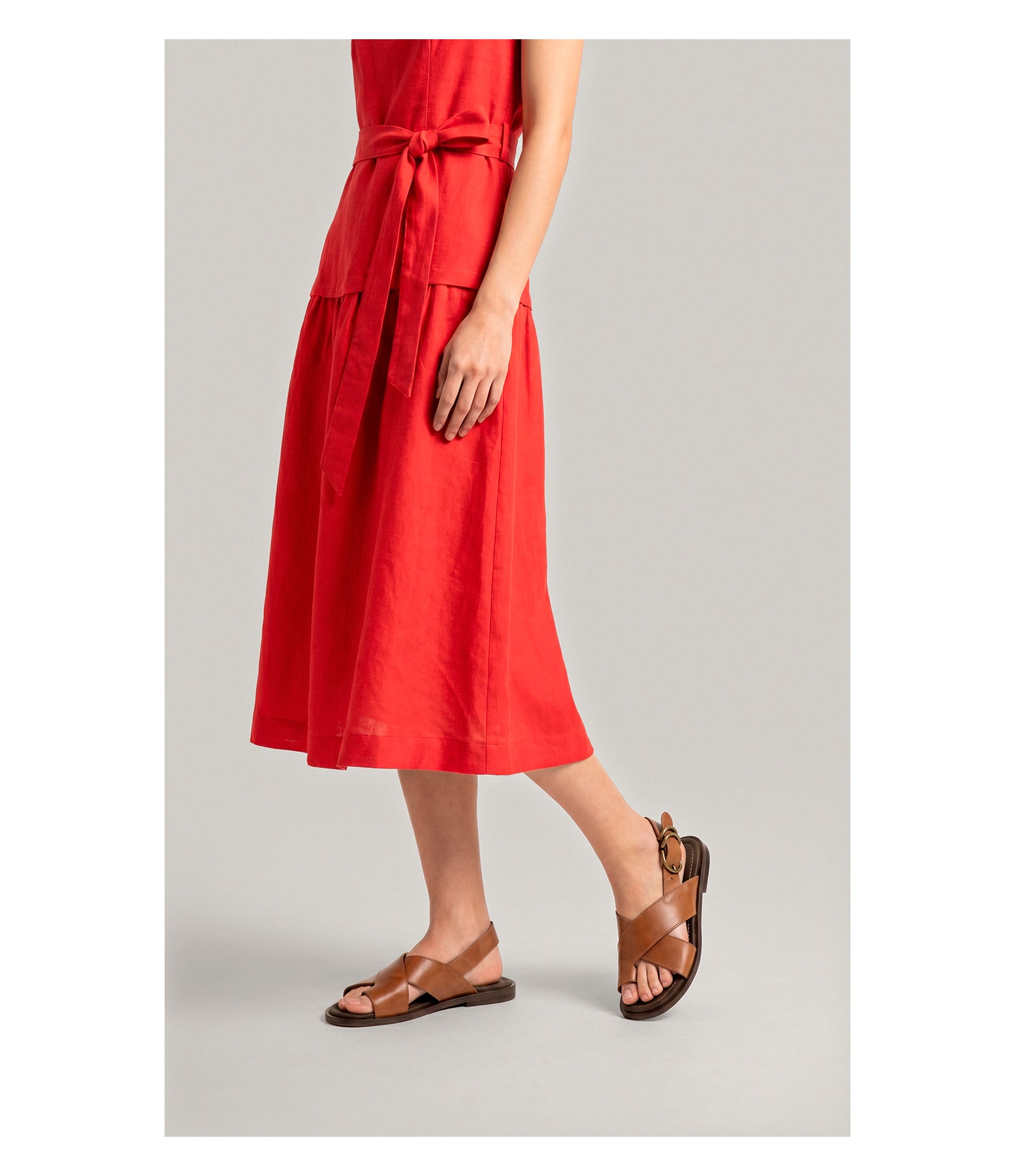 Vestido Khai Linho Blend Liso Vermelho