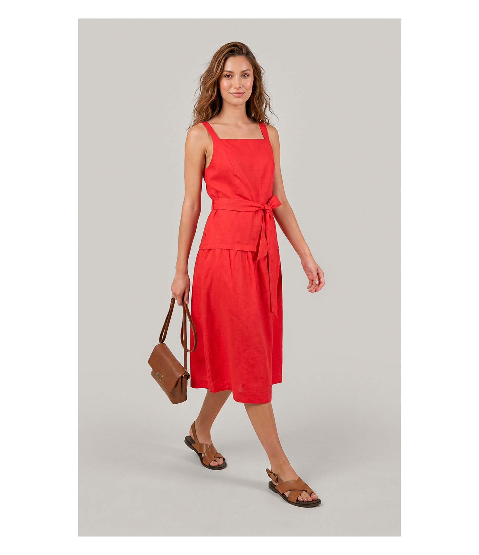 Vestido Khai Linho Blend Liso Vermelho