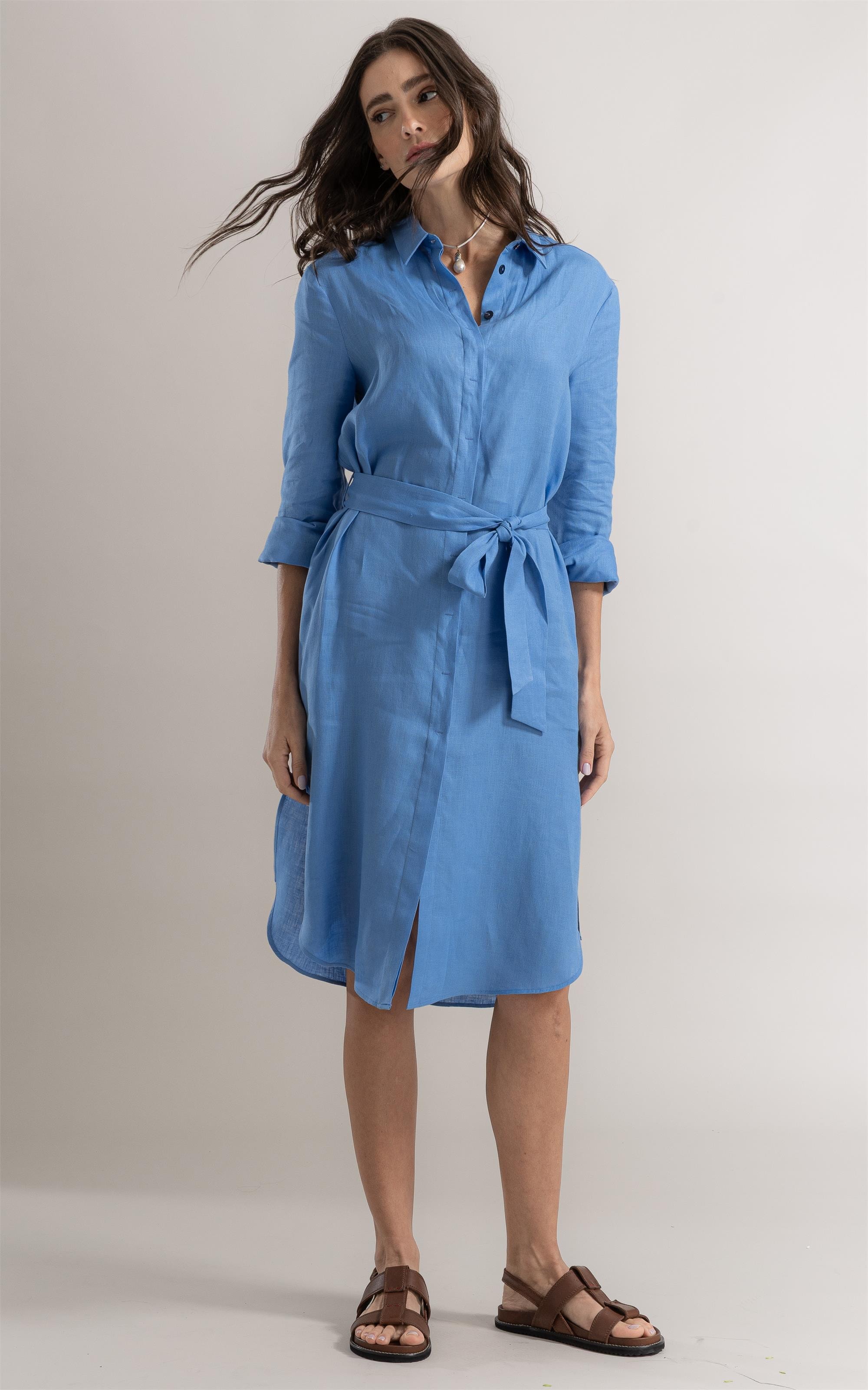 Vestido Laguna Puro Linho Azul Claro