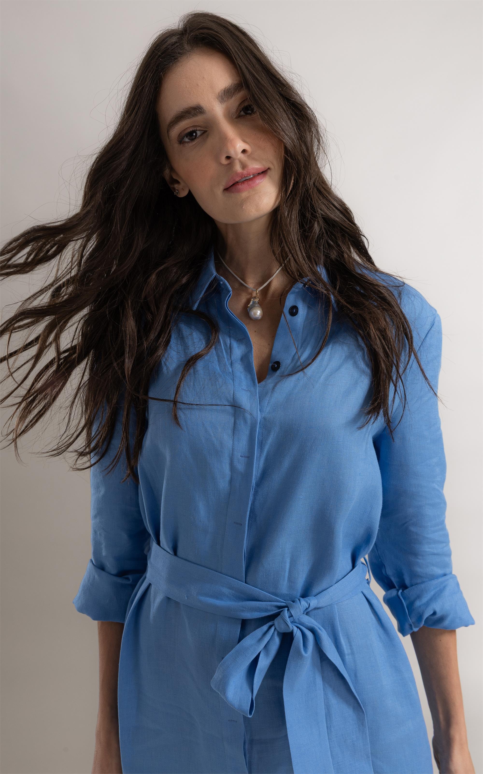 Vestido Laguna Puro Linho Azul Claro