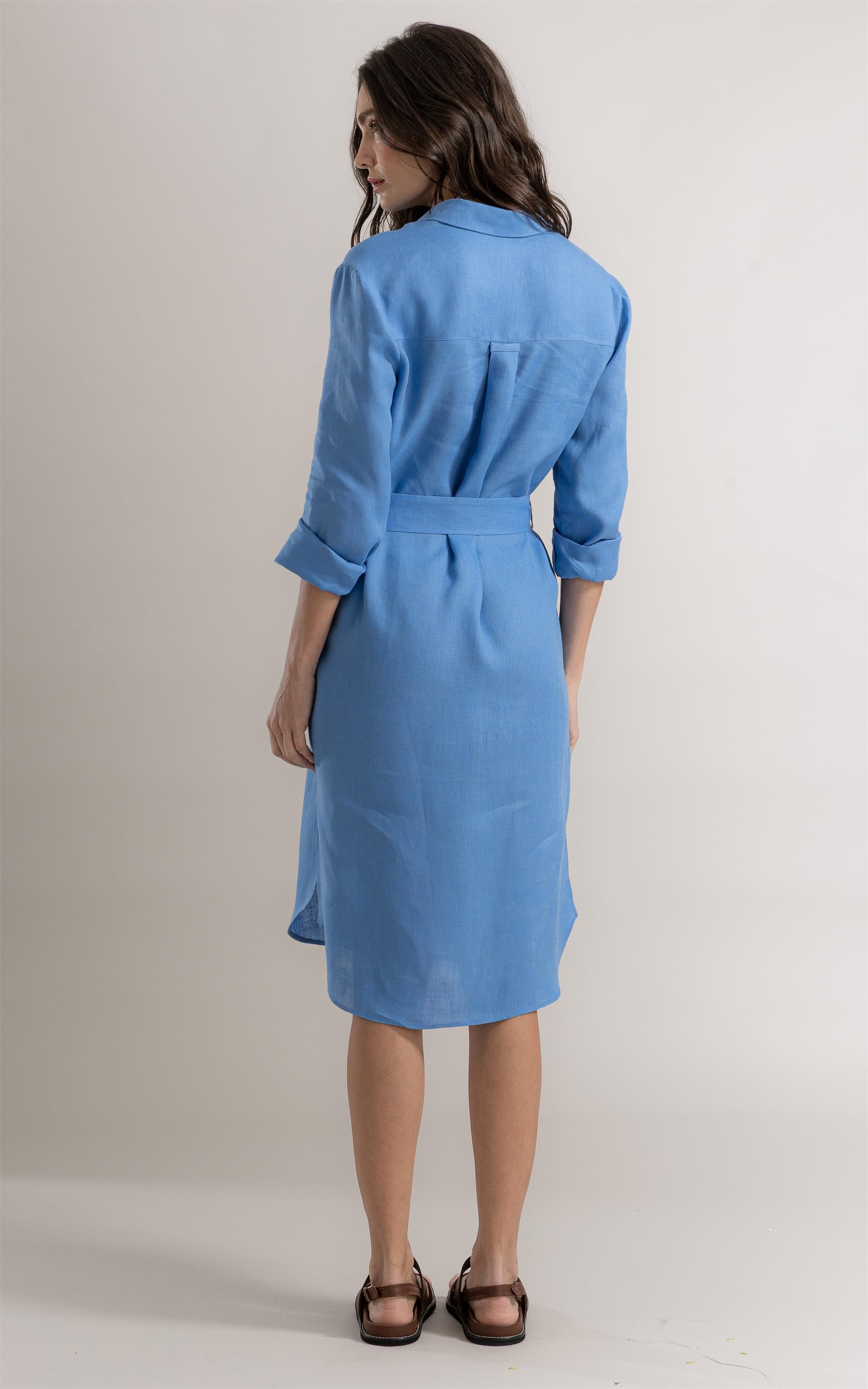 Vestido Laguna Puro Linho Azul Claro