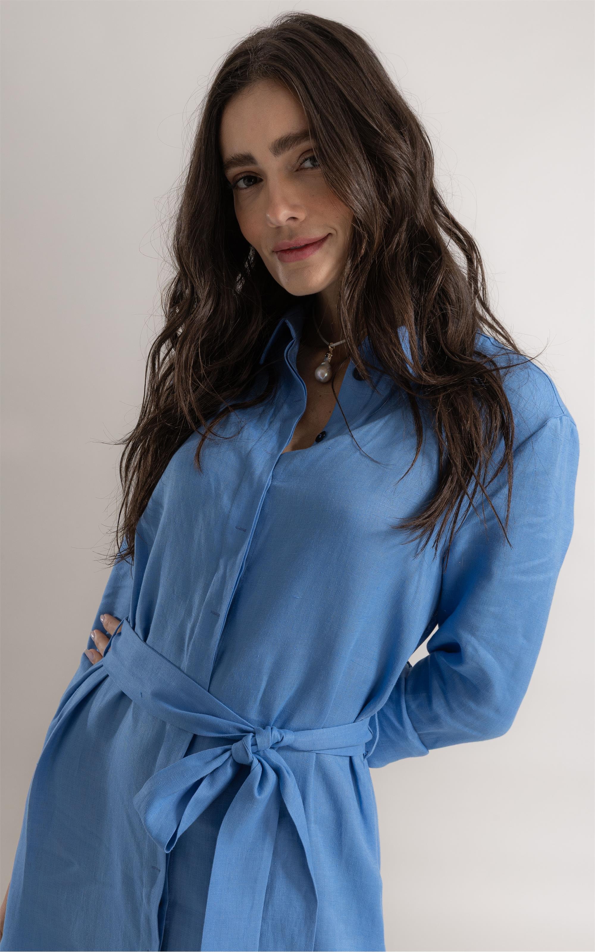 Vestido Laguna Puro Linho Azul Claro