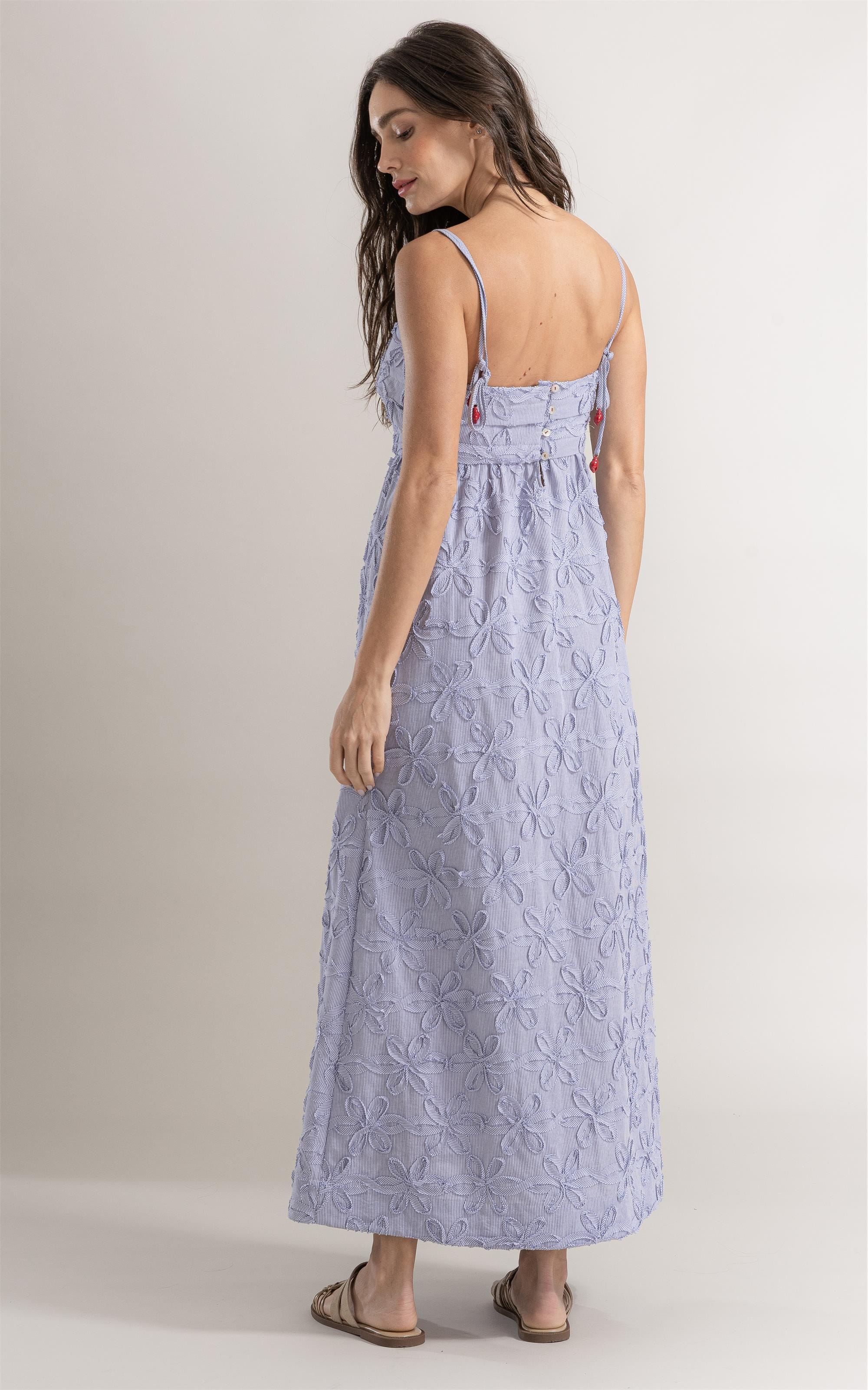 Vestido Lara Bordado Floral Azul Bic