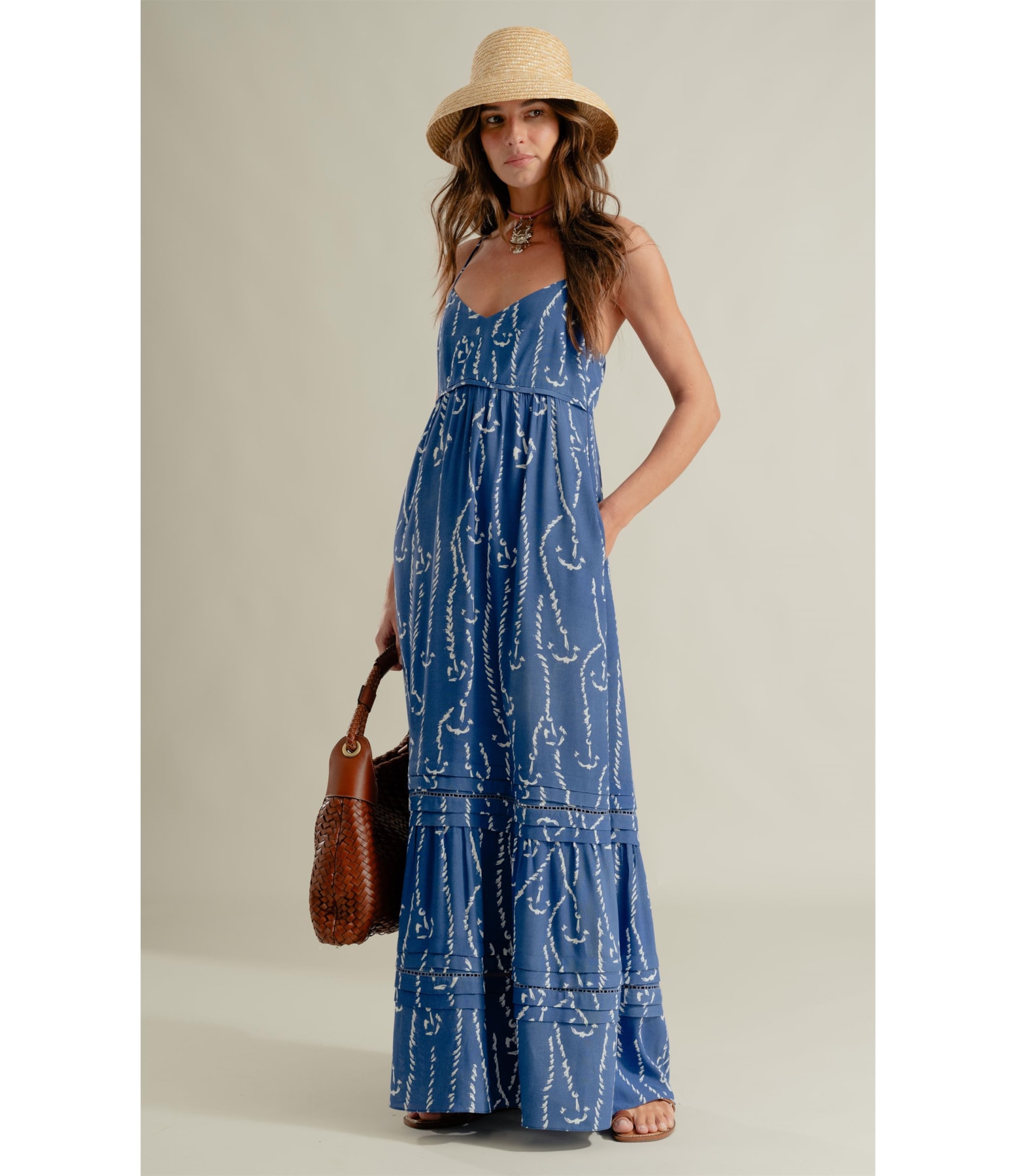 Vestido Léa Est Cordas Viscose Azul Bic